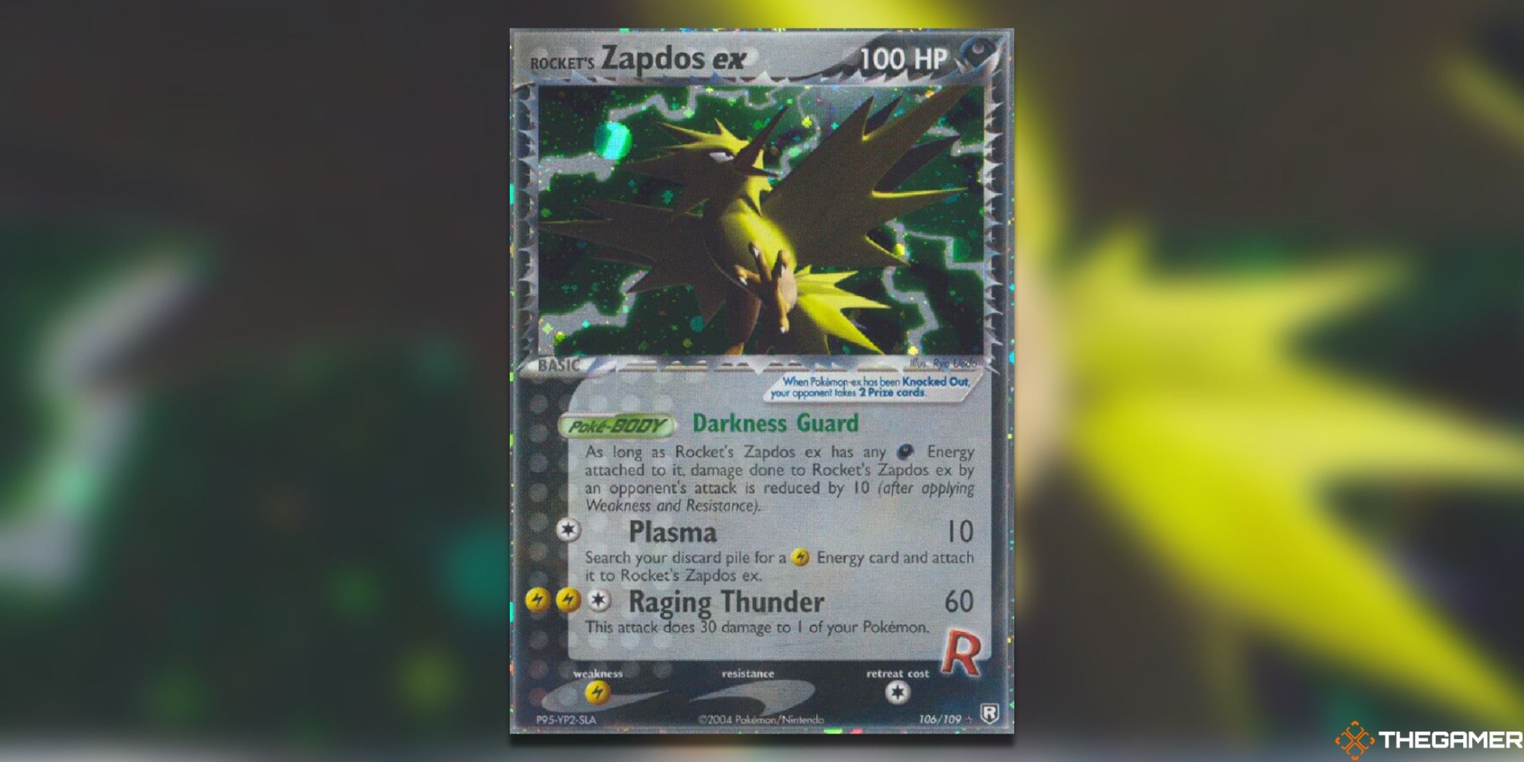 The Zapdos UR from Team Rocket Returns in the Pokemon TCG.