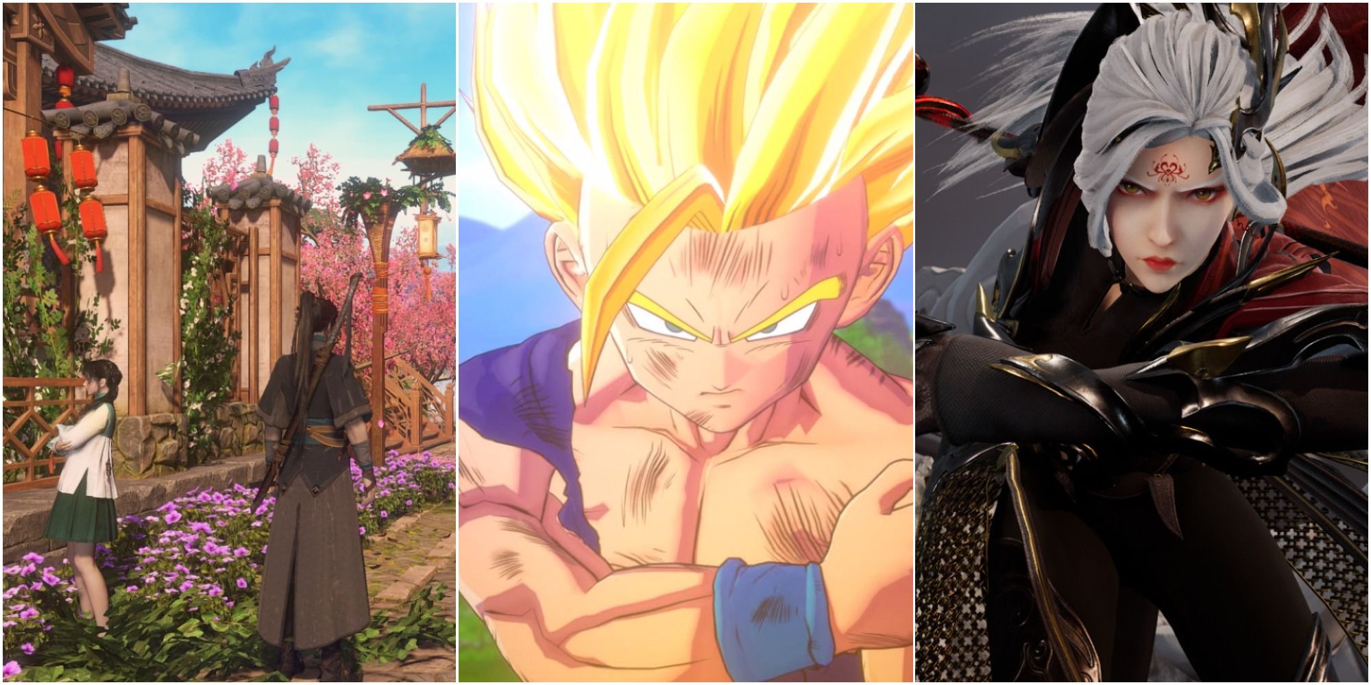 on the left is the protagonist of Guijan 3, in the middle is Gohan from Dragon Ball Kakarot and on the right is a character from Sword and Fairy 7