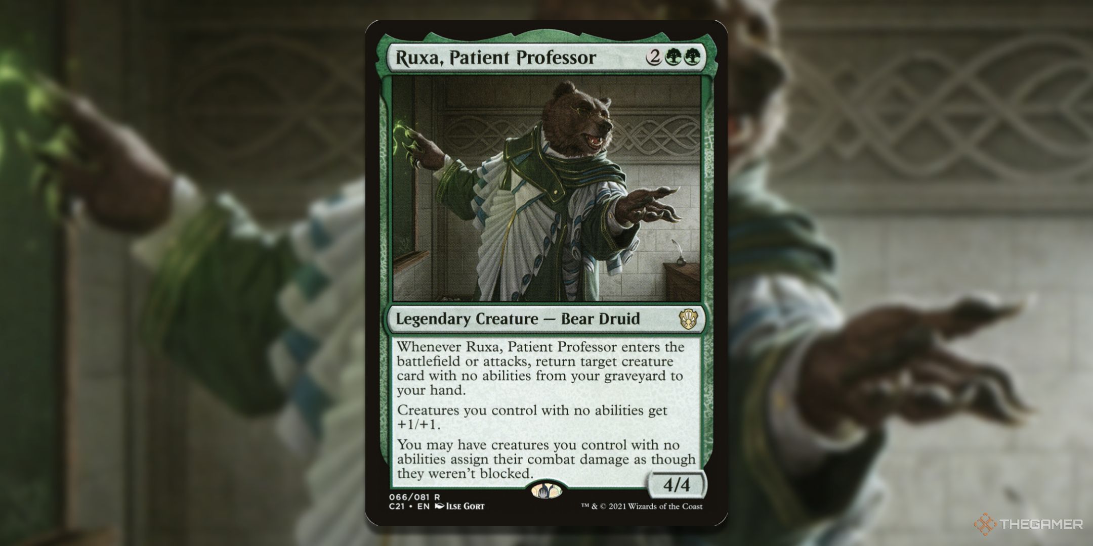 MTG Ruxa, Patient Professor card with the art in the background.