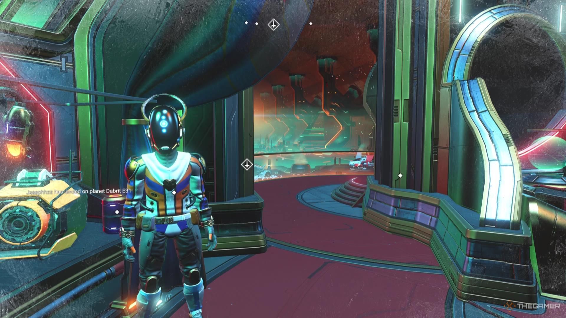 Priest Entity Nada stands in the Anomaly in No Man's Sky.