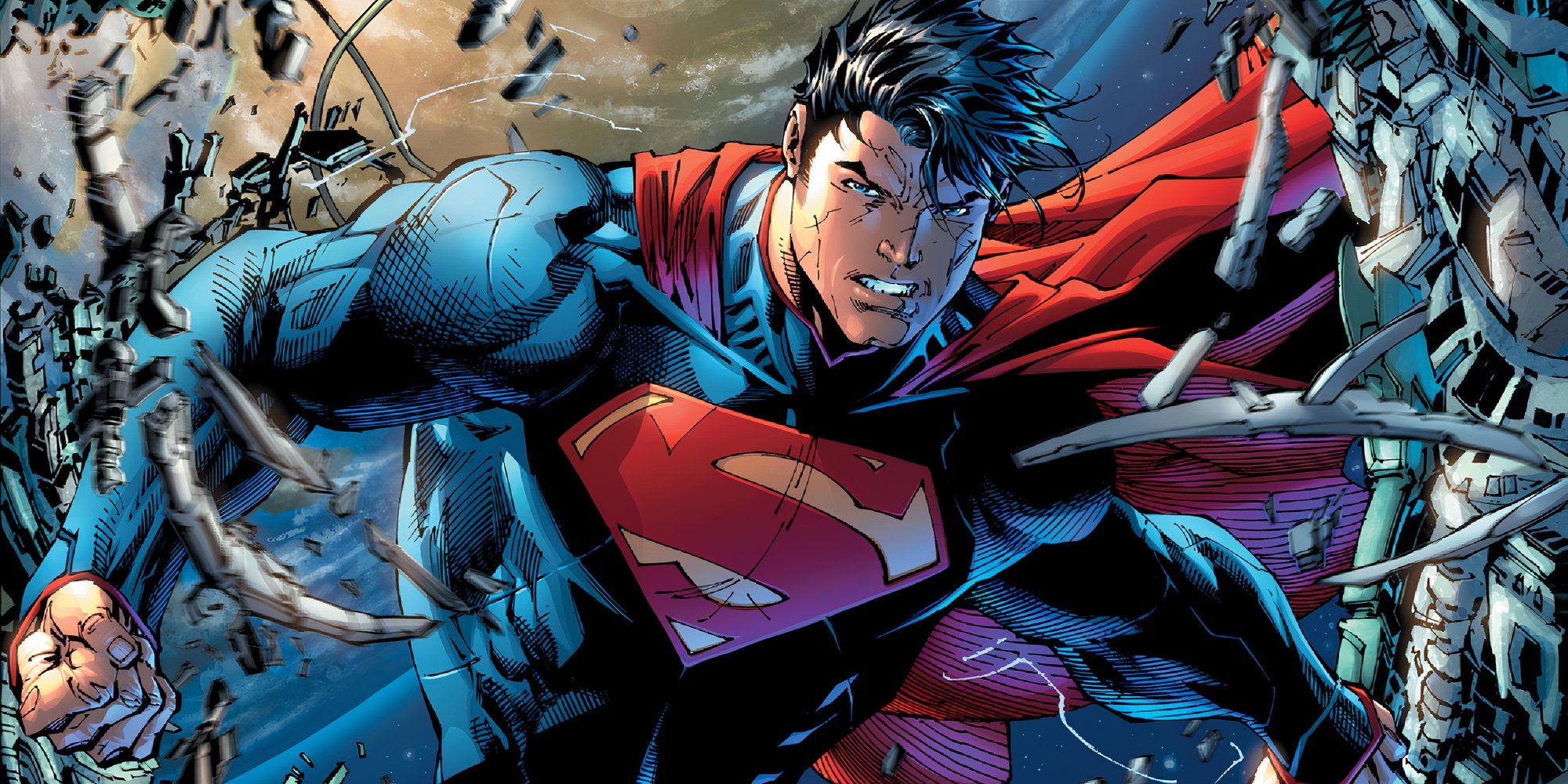 Superman crashing through a wall in Superman Unchained