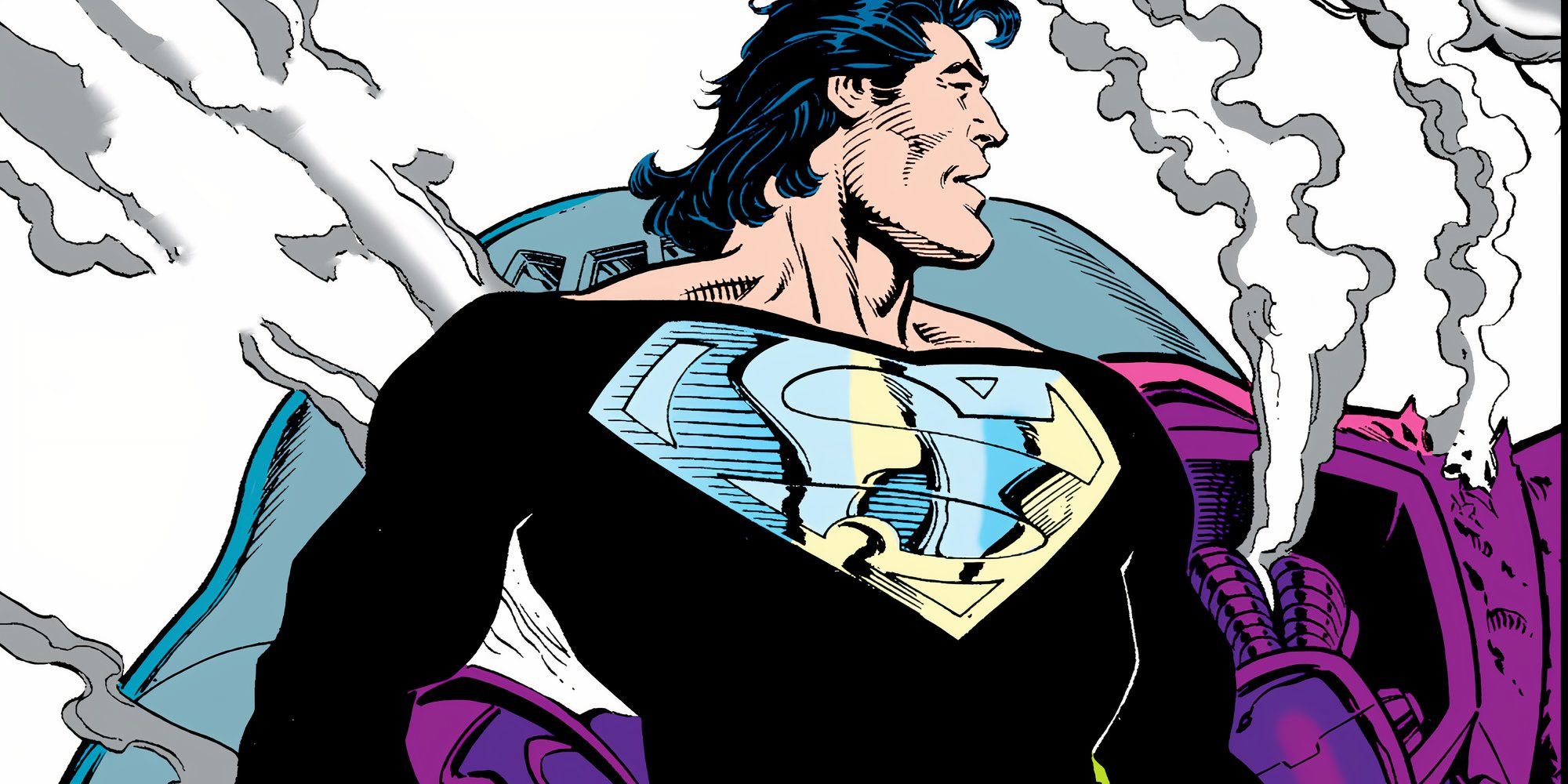 Superman wearing the black Recovery Suit in Reign Of The Supermen