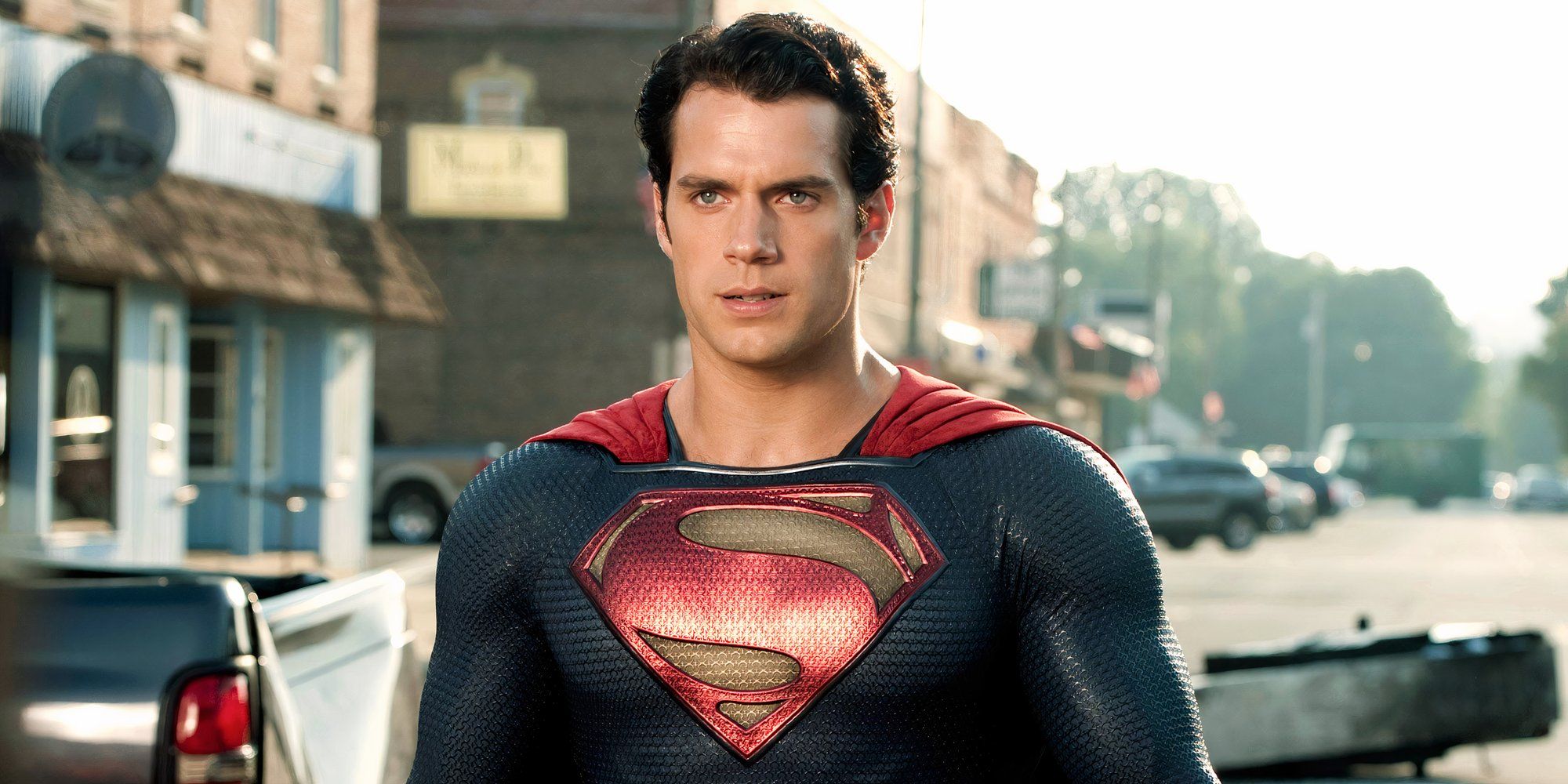 Superman marching through Smallville in Man Of Steel