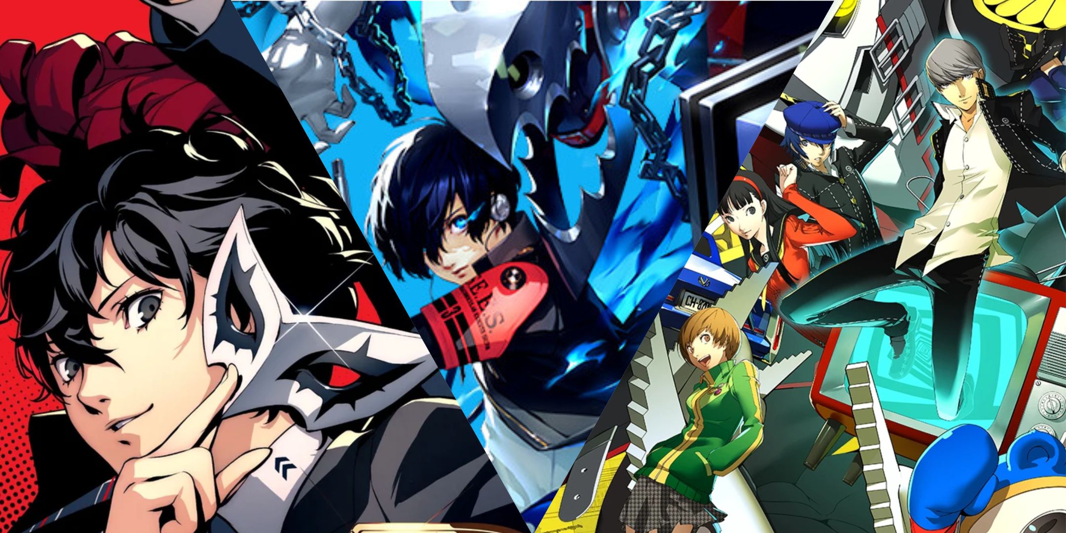 Featured Image, With Joker from Persona 5 Royal, the main character in Persona 3 Reload, and the main character (with some social links) from Persona 4 Golden.