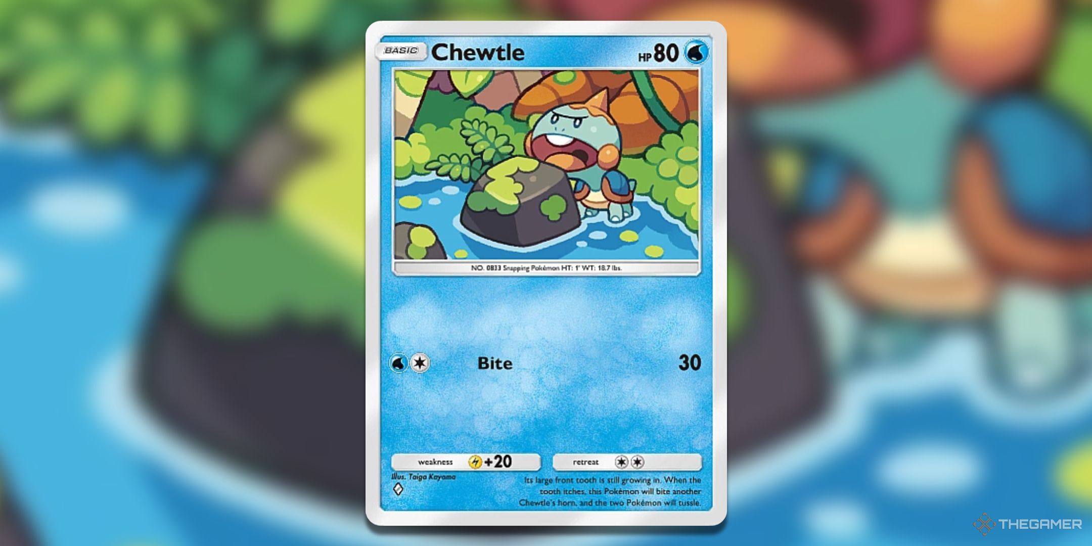 Mythical island Chewtle Pokemon TCG Pocket Card Art.