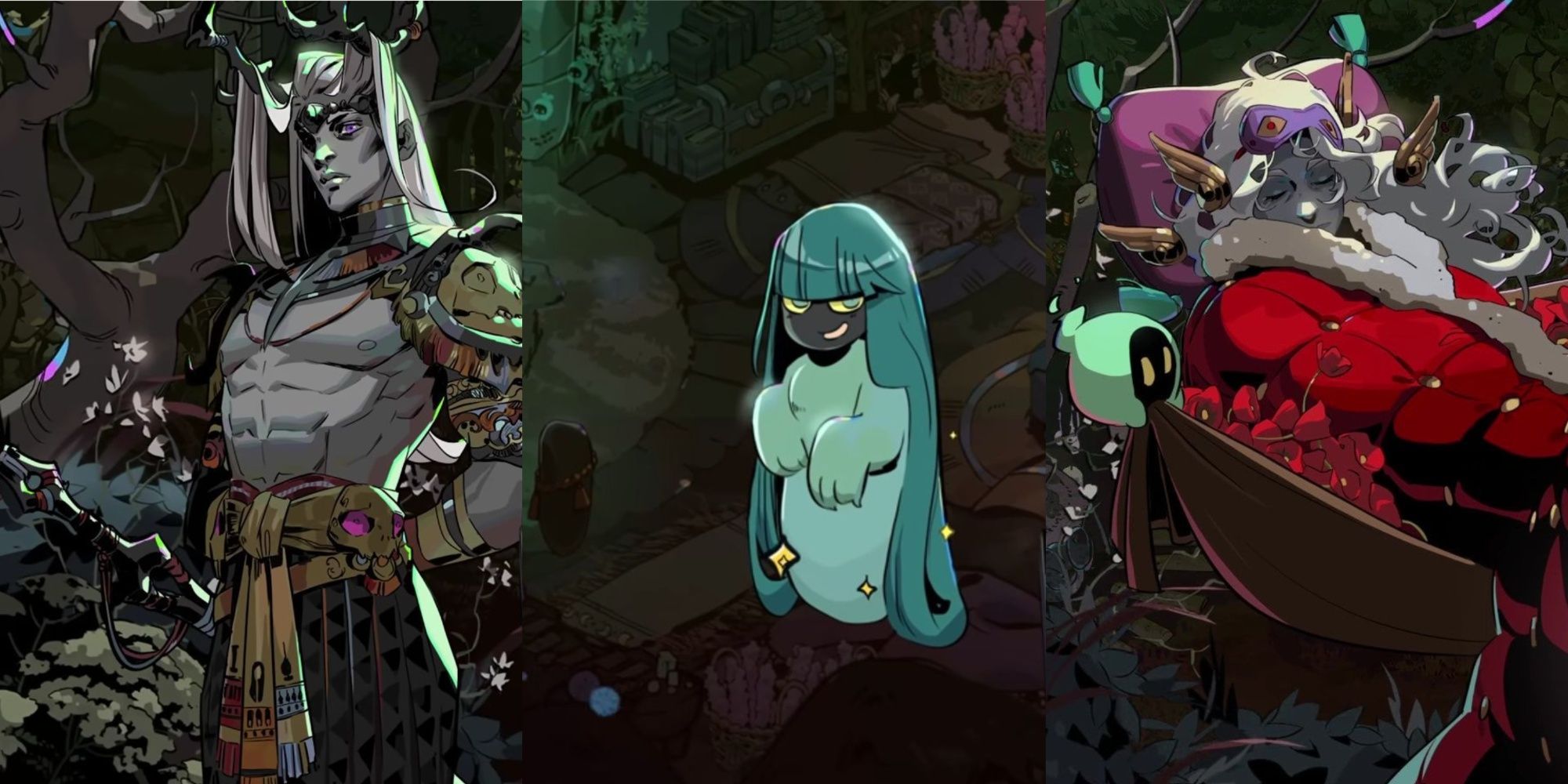 Characters from Hades 2, Moros (Doom Incarnate), Dora (A Shade), Hypnos (Sleep Incarnate)