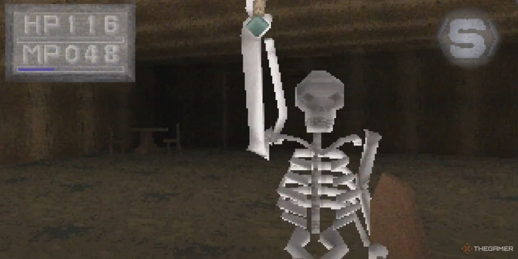 King's Field 3. A Skeleton attacking the player up close.