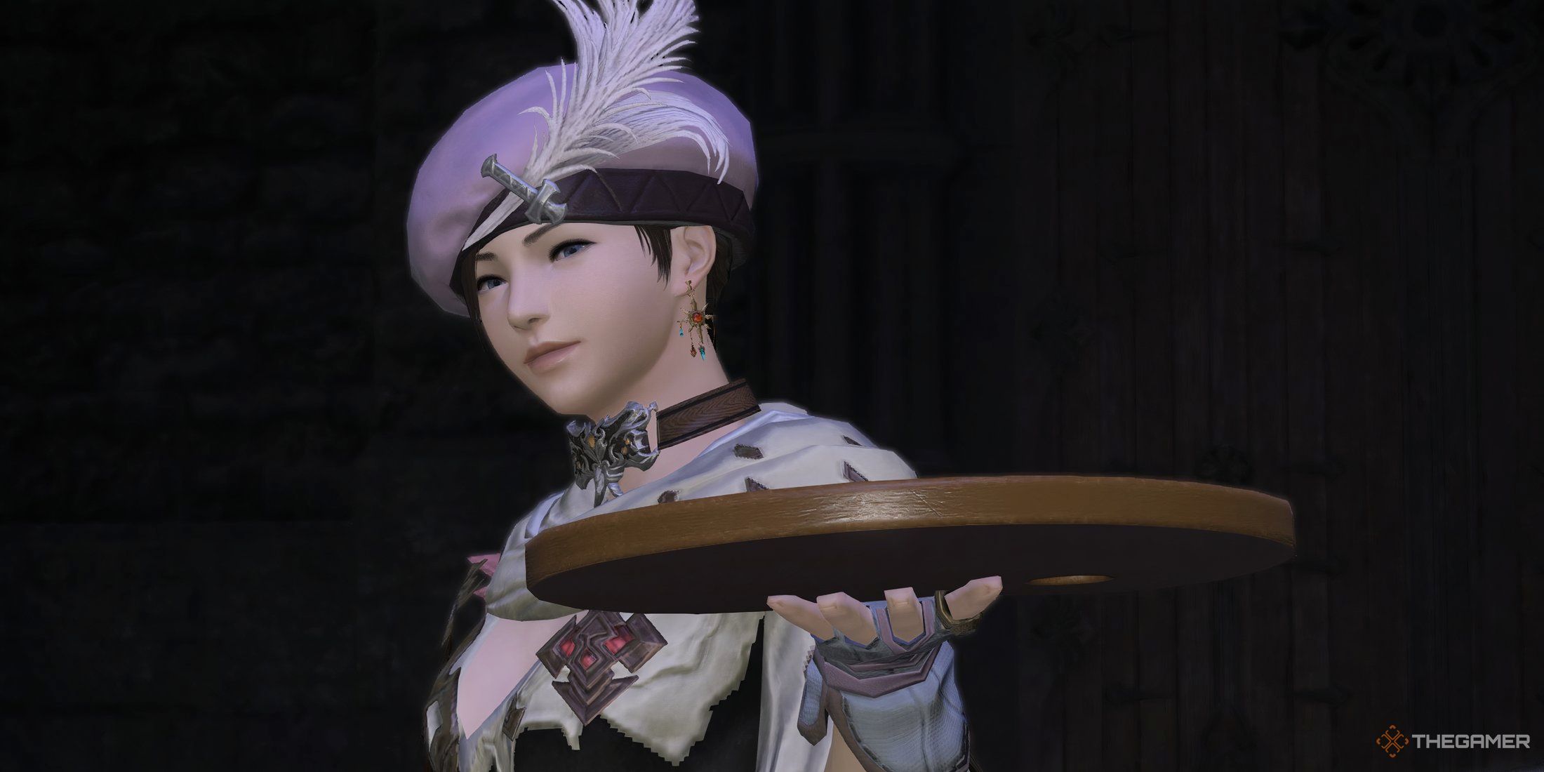 A pictomancer holding their palette out in Final Fantasy 14 Dawntrail.