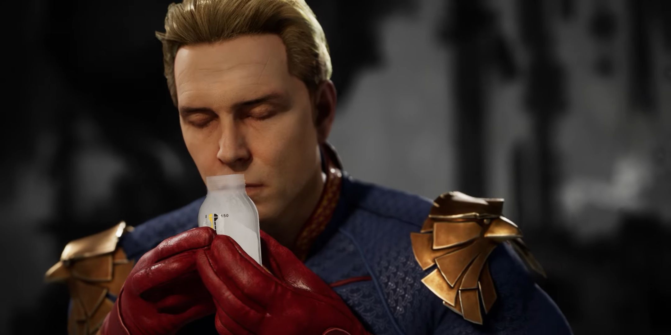 Homelander with some milk in Mortal Kombat 1.