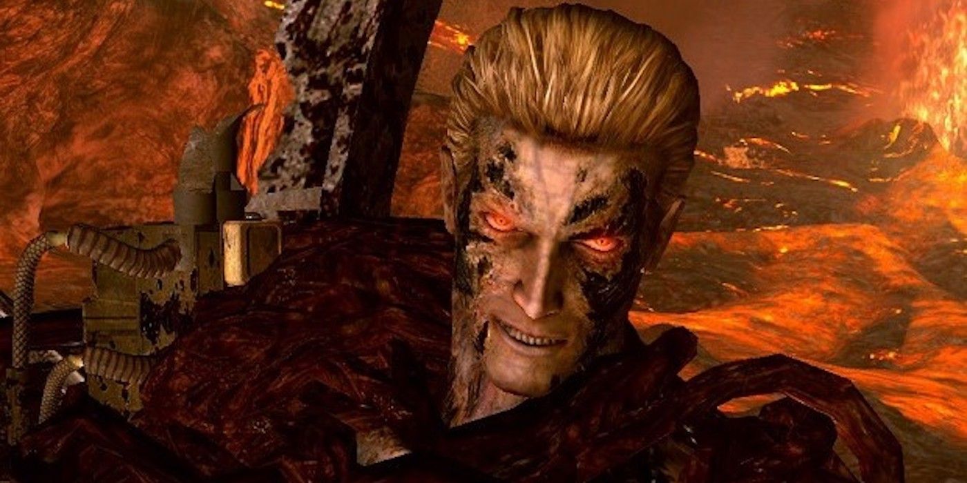 Wesker at the end of Resident Evil 5, transformed by the Ouroboros virus.