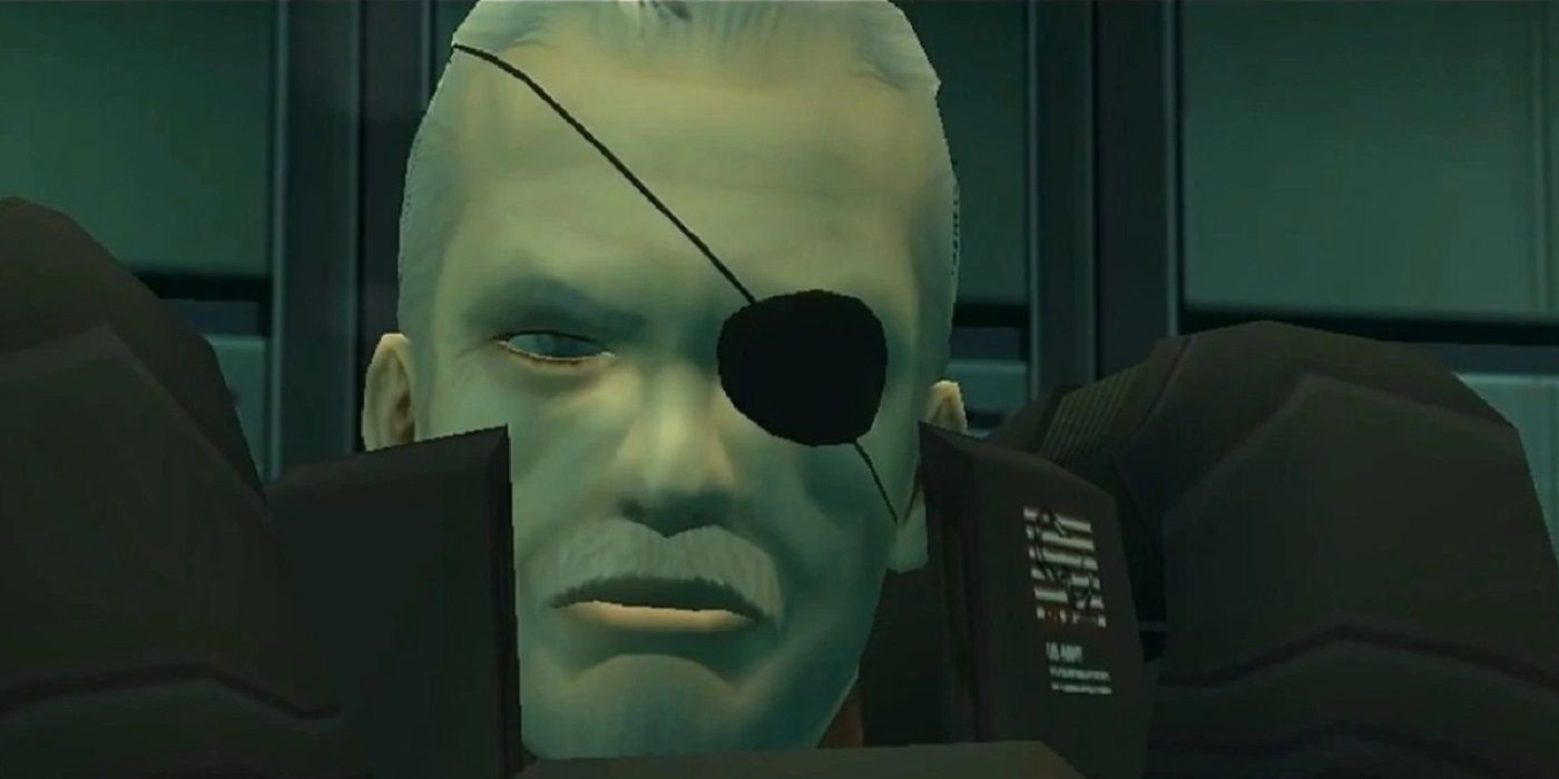 A close-up of Solidus Snake from Metal Gear Solid 2: Sons of Liberty.