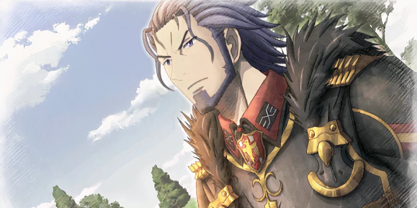 A portrait of Dahau wearing a military uniform in Valkyria Chronicles 3.