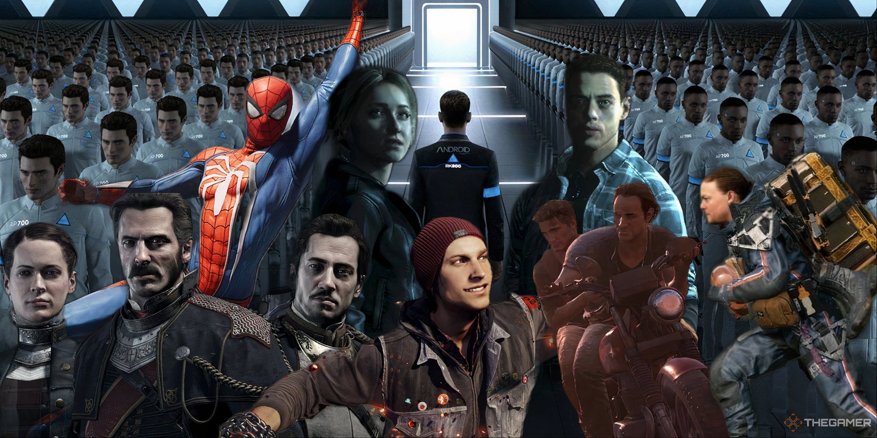 Best PS4-Exclusive Games Of All Time New Feature Image With Protagonists From The Order 1886, Marvel's Spider-Man, Until Dawn, Infamous Second Son, Death Stranding, Uncharted 4, And Androids From Detroit Become Human