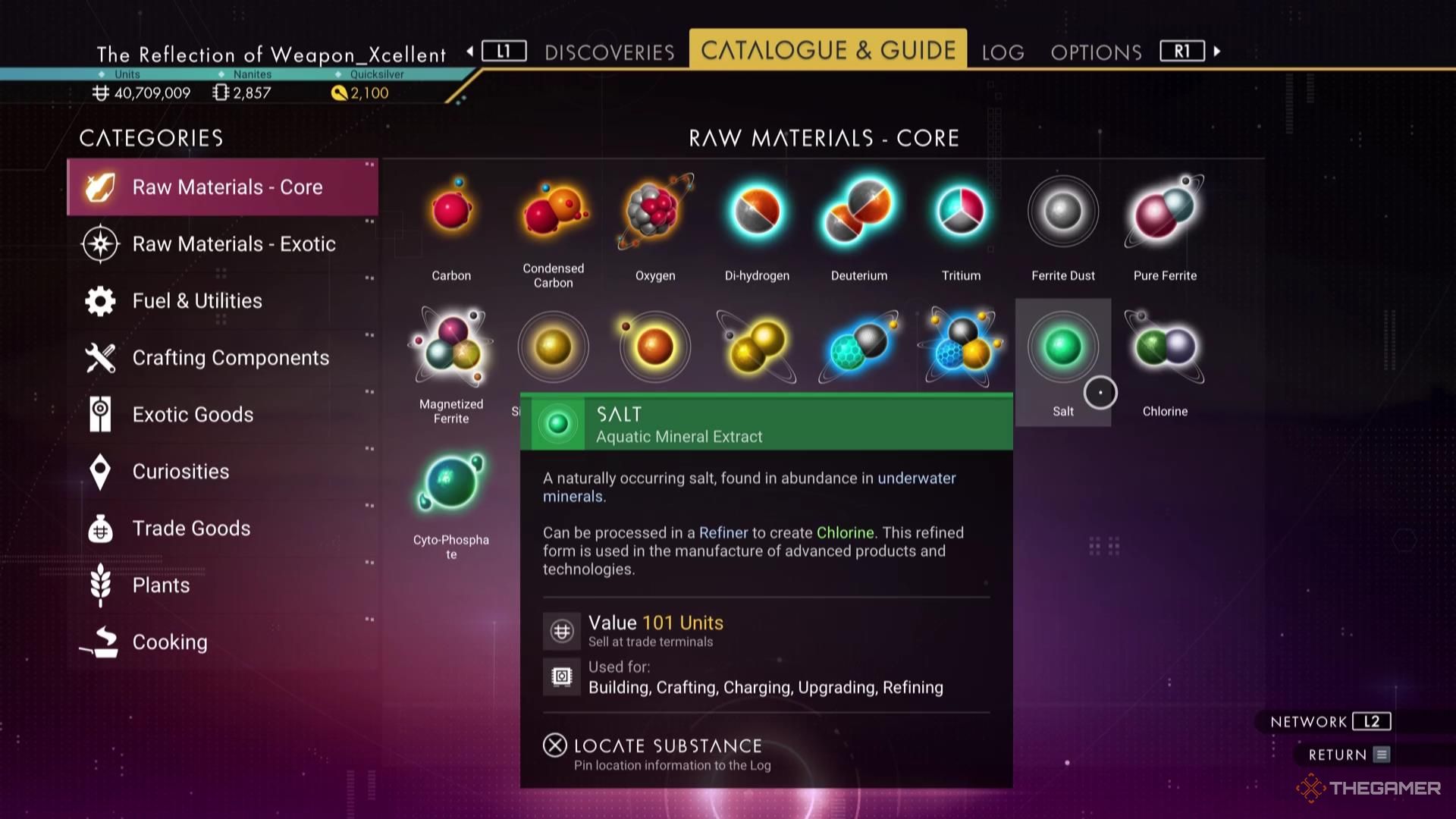 Salt in the Catalogue and Guide of No Man's Sky.