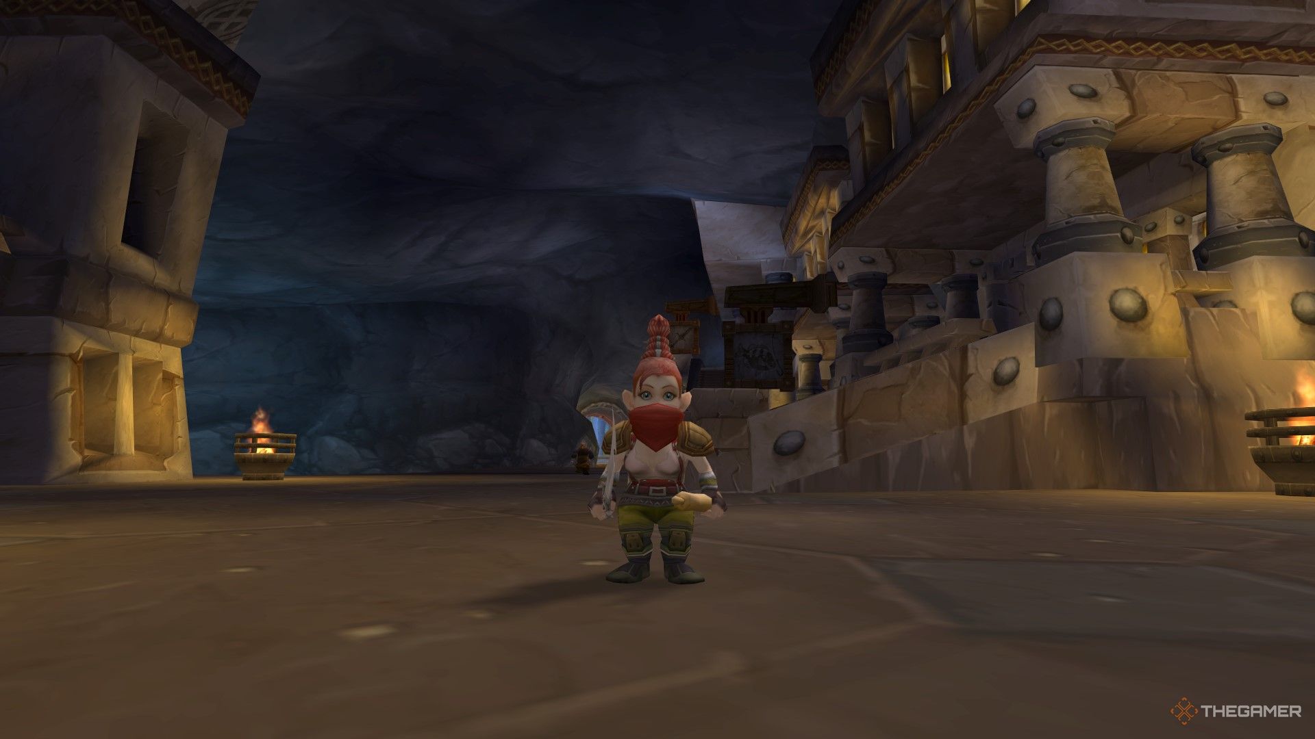 A gnome rogue in the dwarven capital of Ironforge.