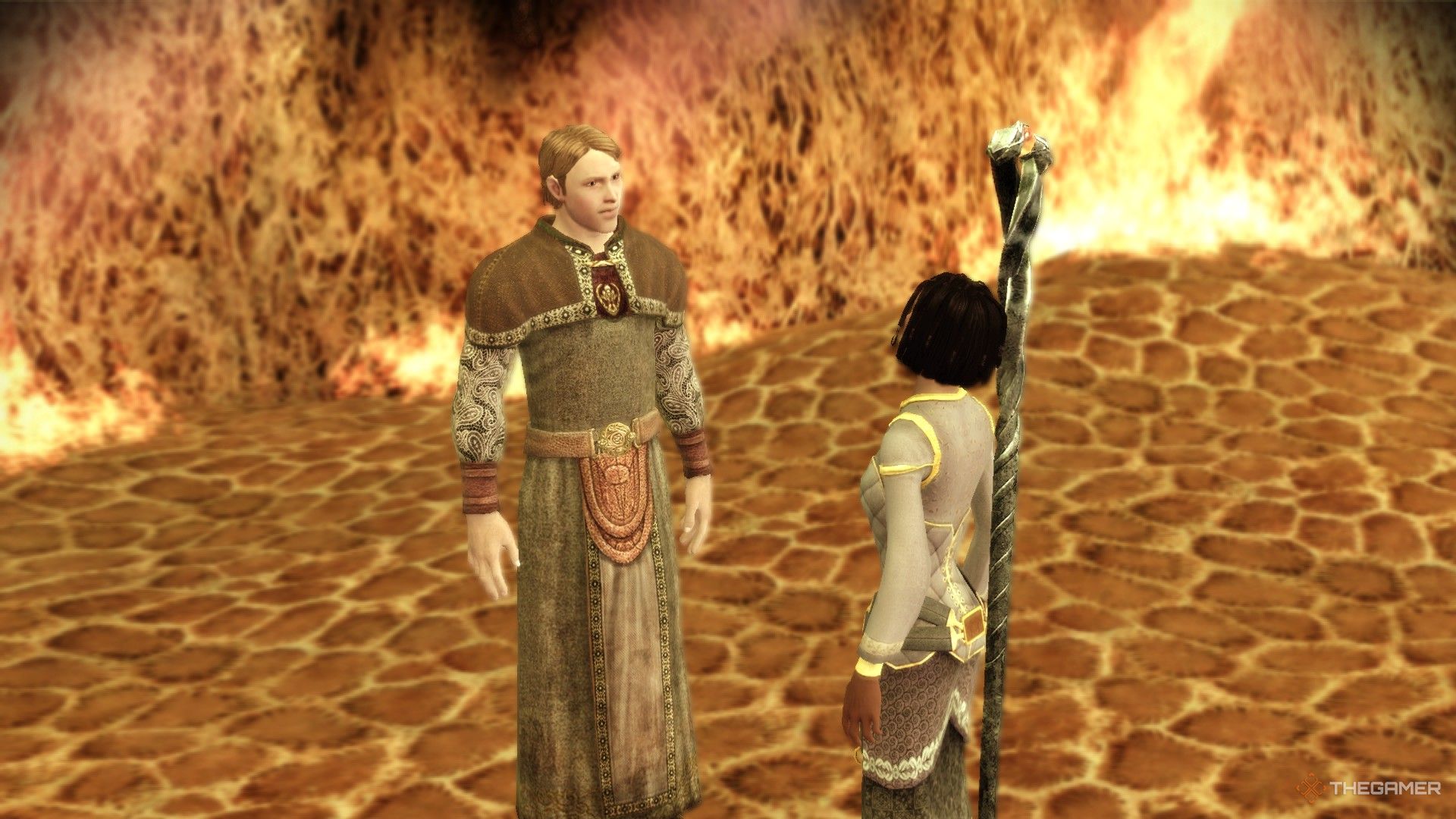 A mage speaking to Mouse in the Fade in Dragon Age Origins.