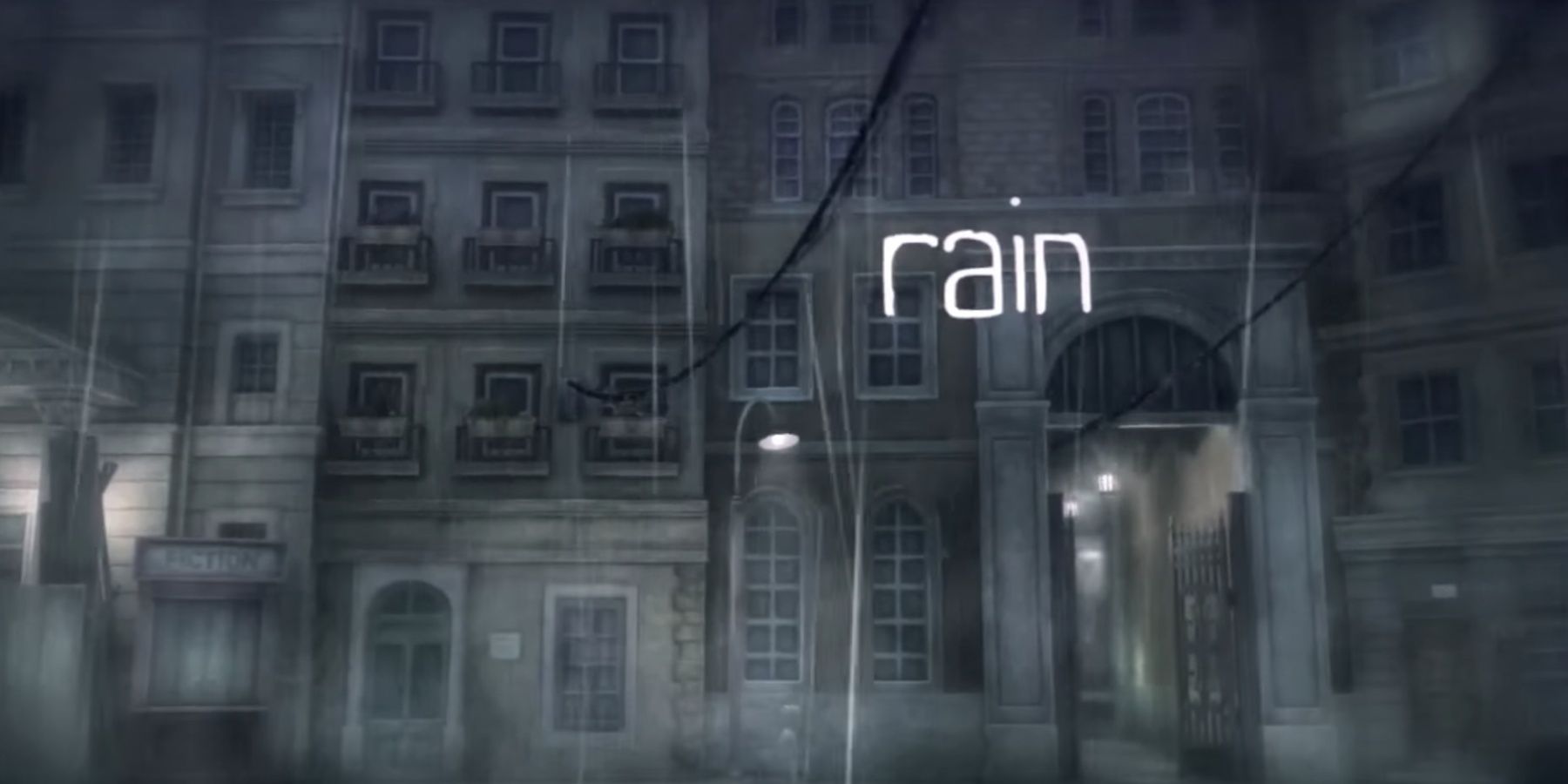 Rain text inside a city