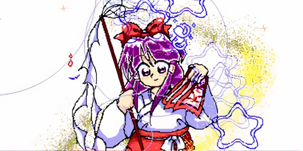 Gameplay screenshot showing Reimu art in Touhou 5.