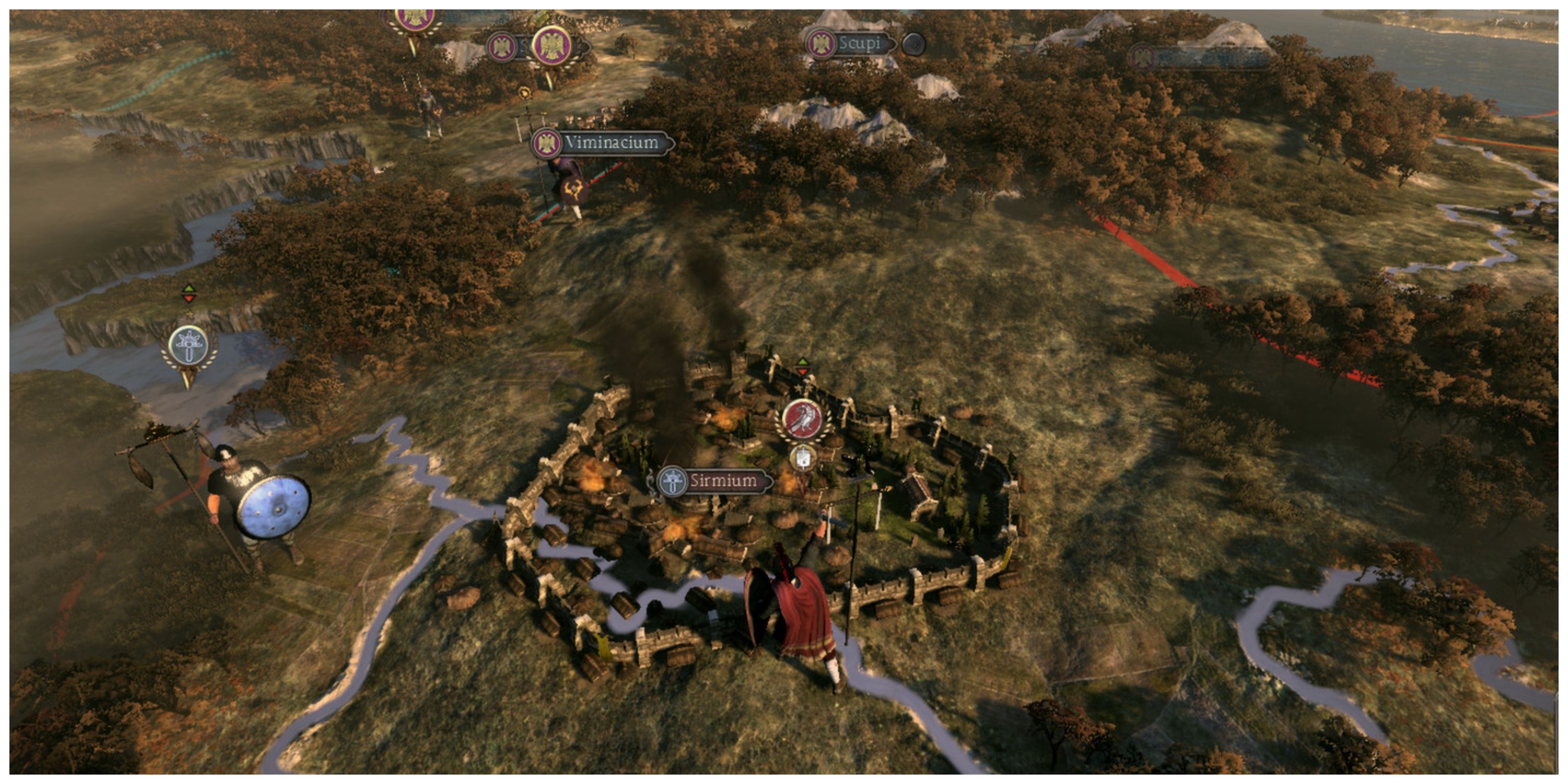 Total War: ATTILA gameplay overhead view of smoking fortress