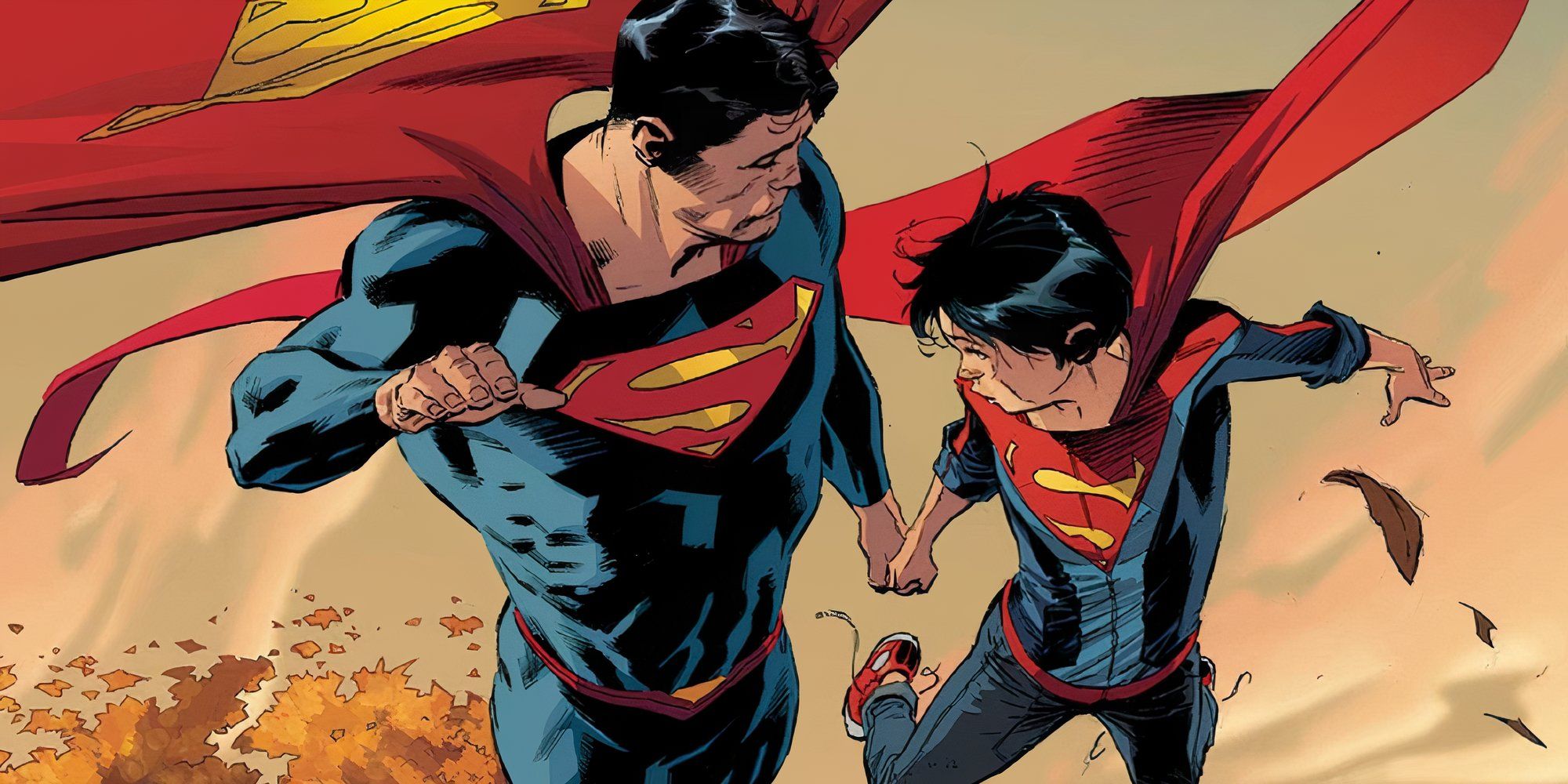 Clark Kent and Jon Kent flying together in Superman Rebirth