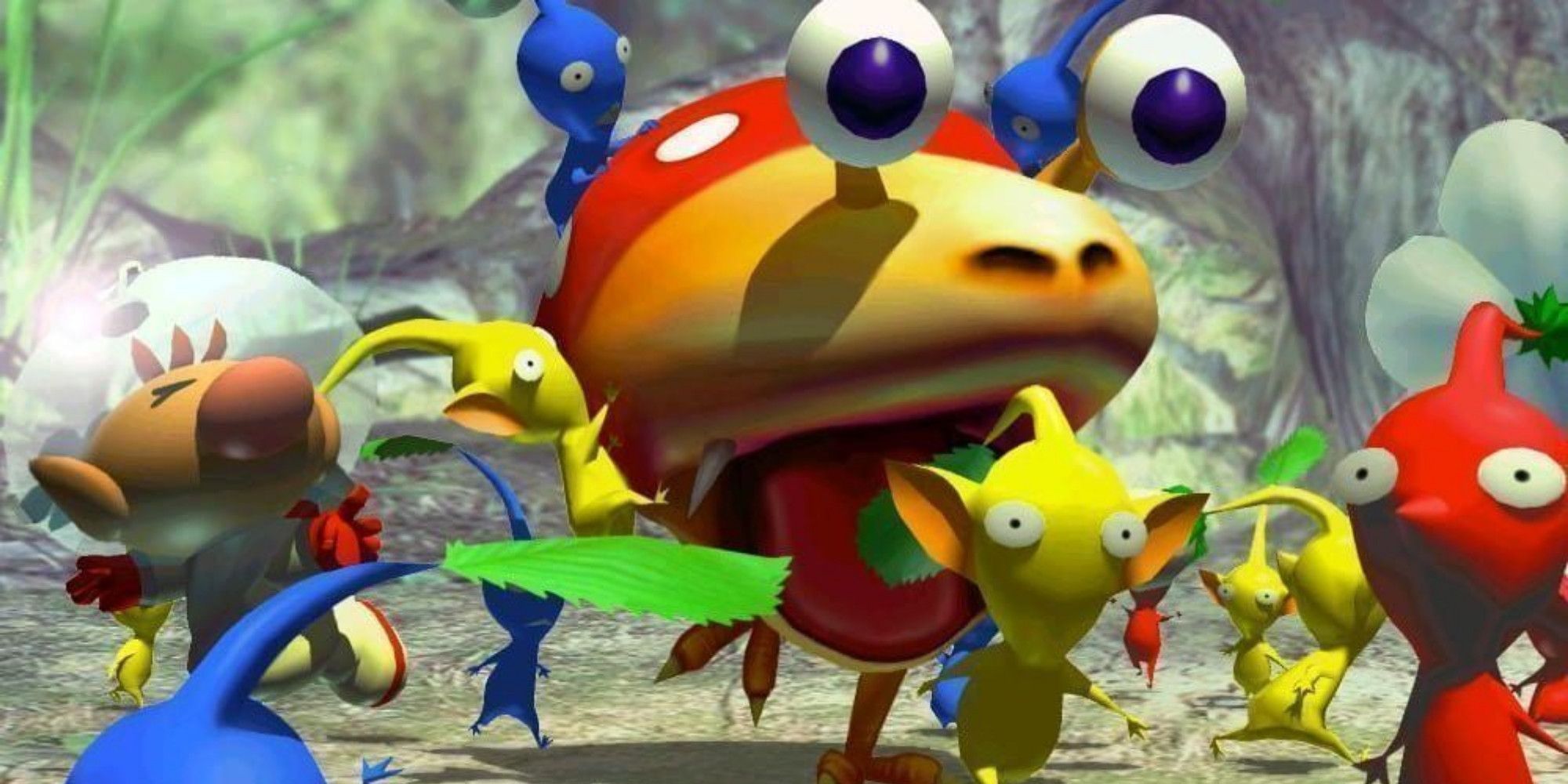 Pikmin being attacked by a bulborb.