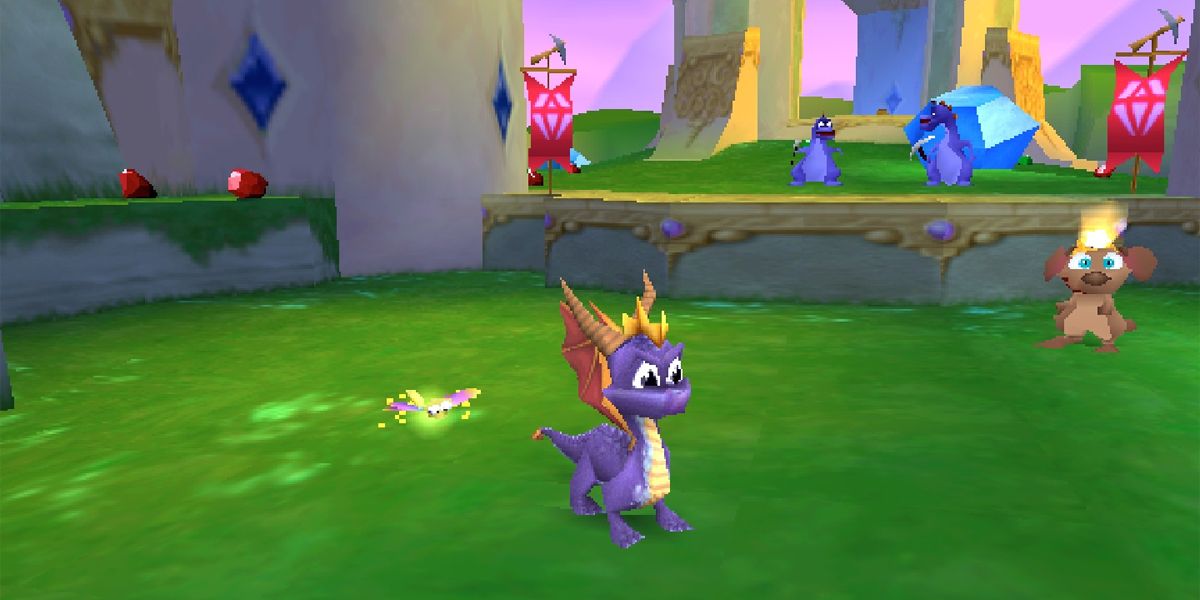 spyro in grassy castle area from the ps1 game