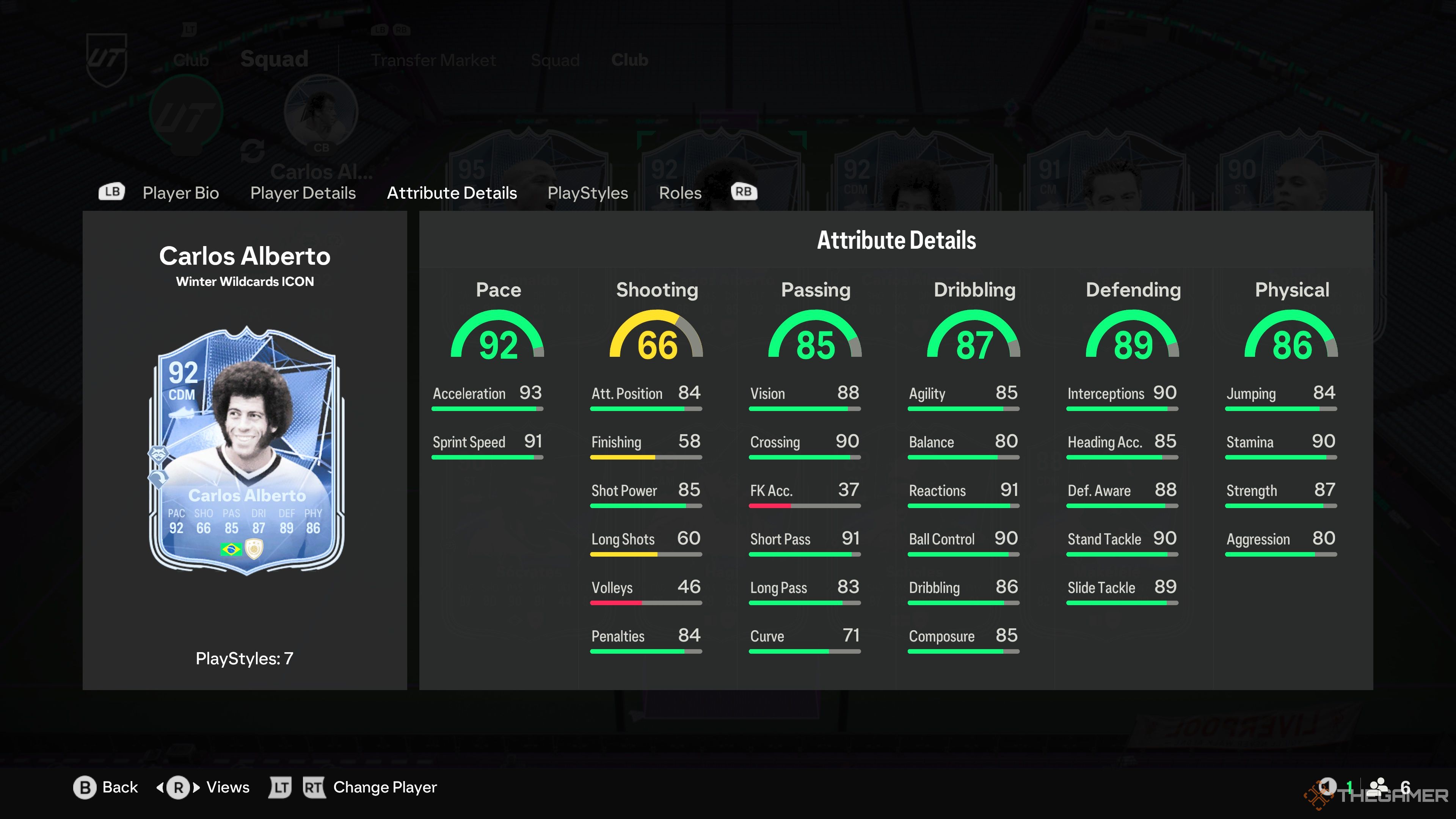 Carlos Alberto's card attributes in EA Sports FC 25.