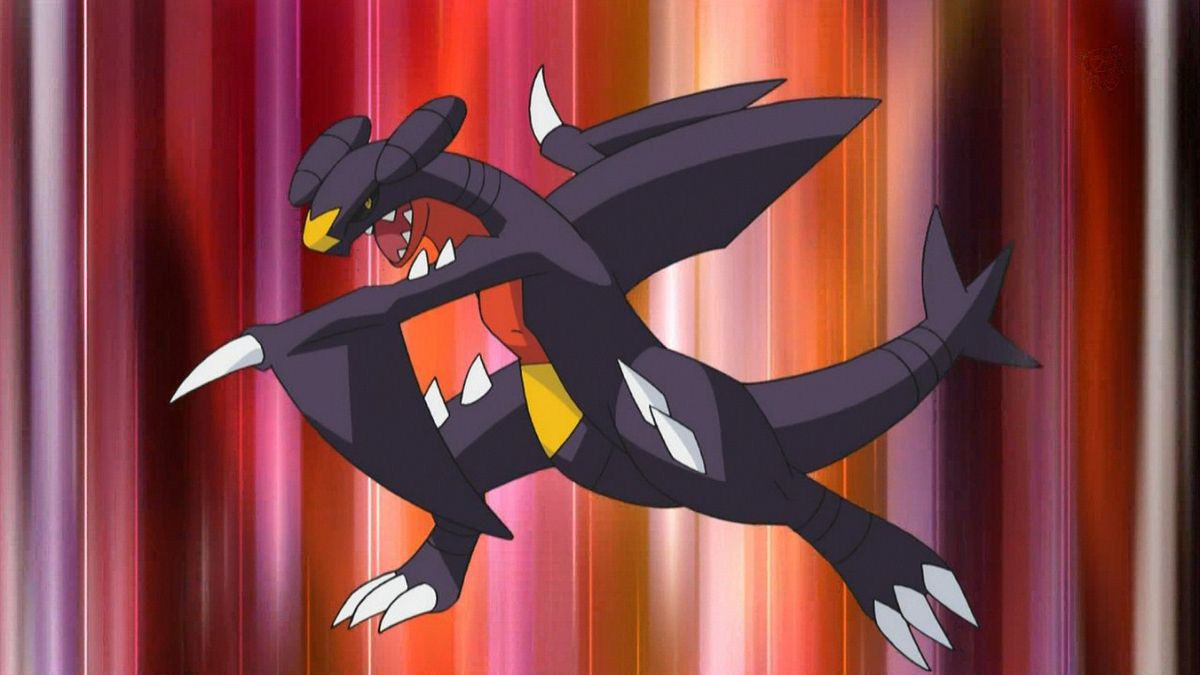 Garchomp attacks in the Pokemon anime. 