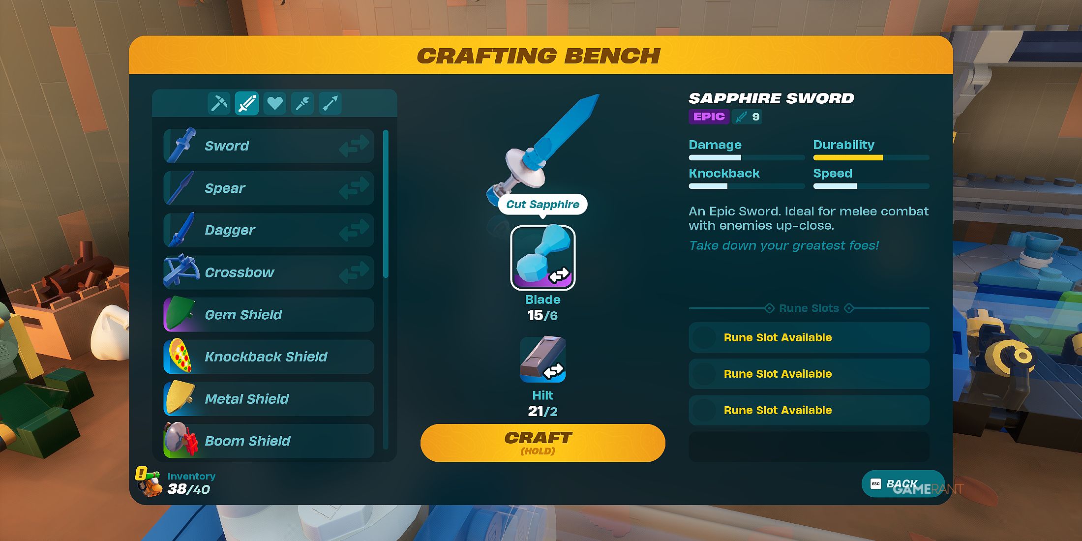 how to craft a Sapphire Sword in LEGO Fortnite Odyssey 