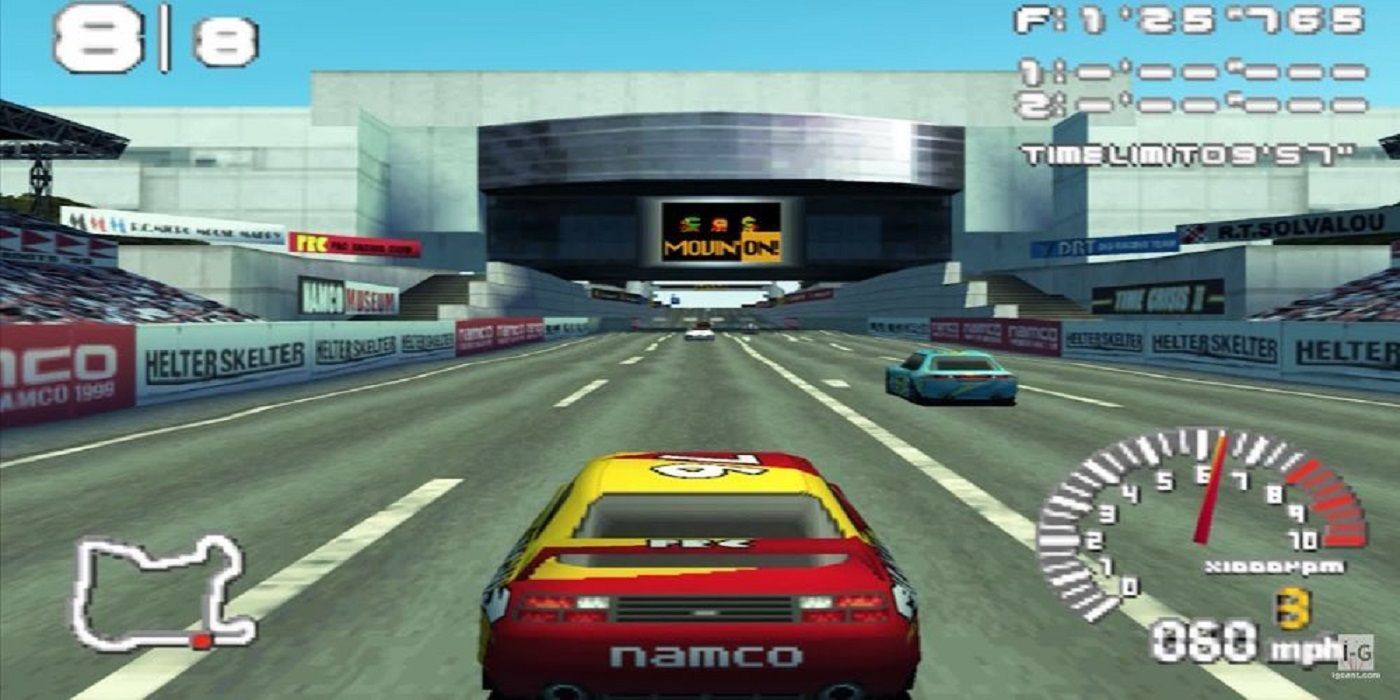 A red and yellow car in R4_ Ridge Racer Type 4 