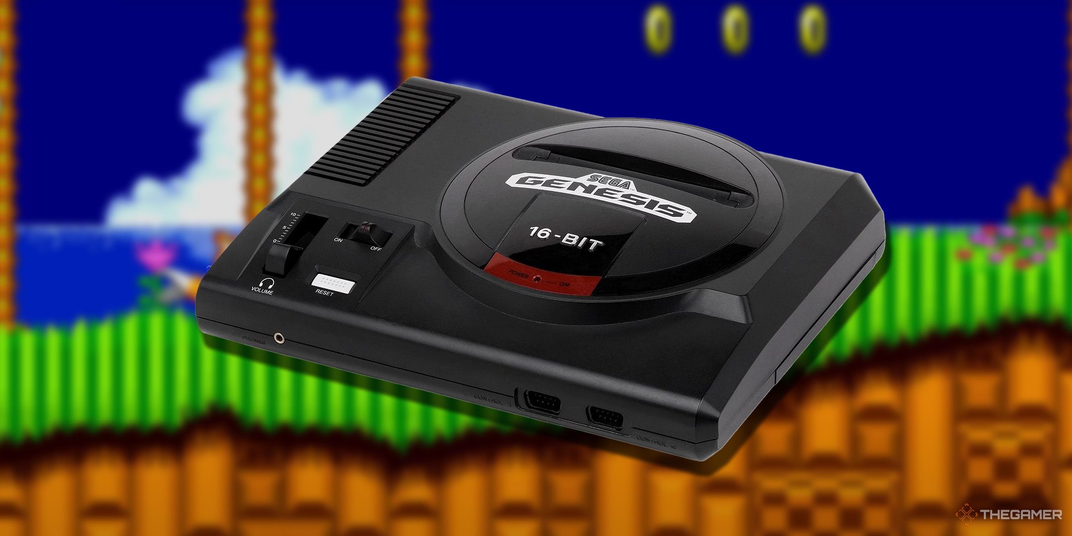 A Sega Genesis with Sonic the Hedgehog 2 gameplay in the background.