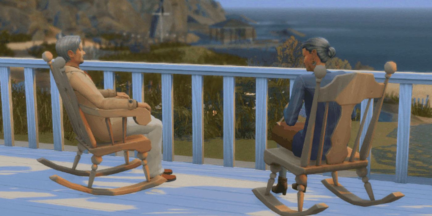 Two elders in rocking chairs on a porch.