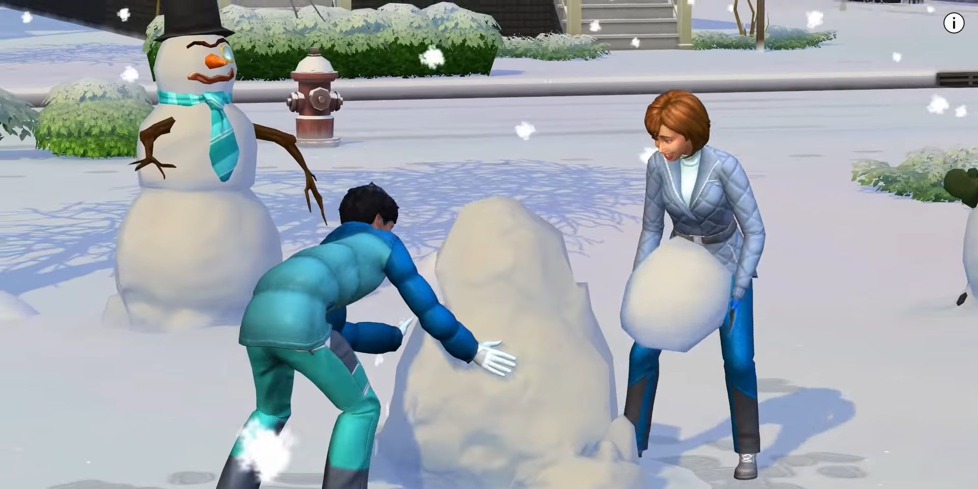 Sims 4 Seasons in which a child and parent make a snowman.