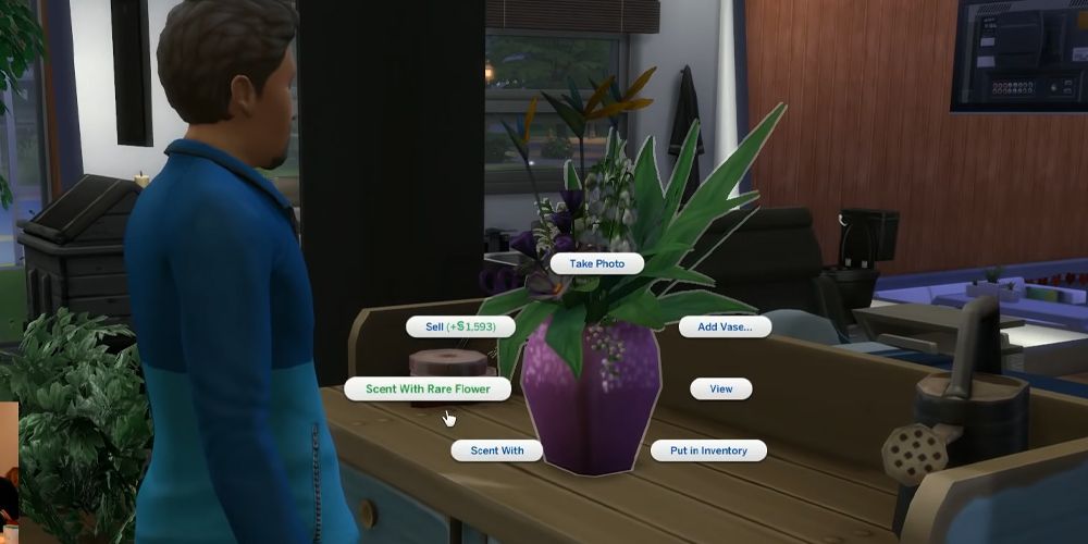 A sim scenting flowers.