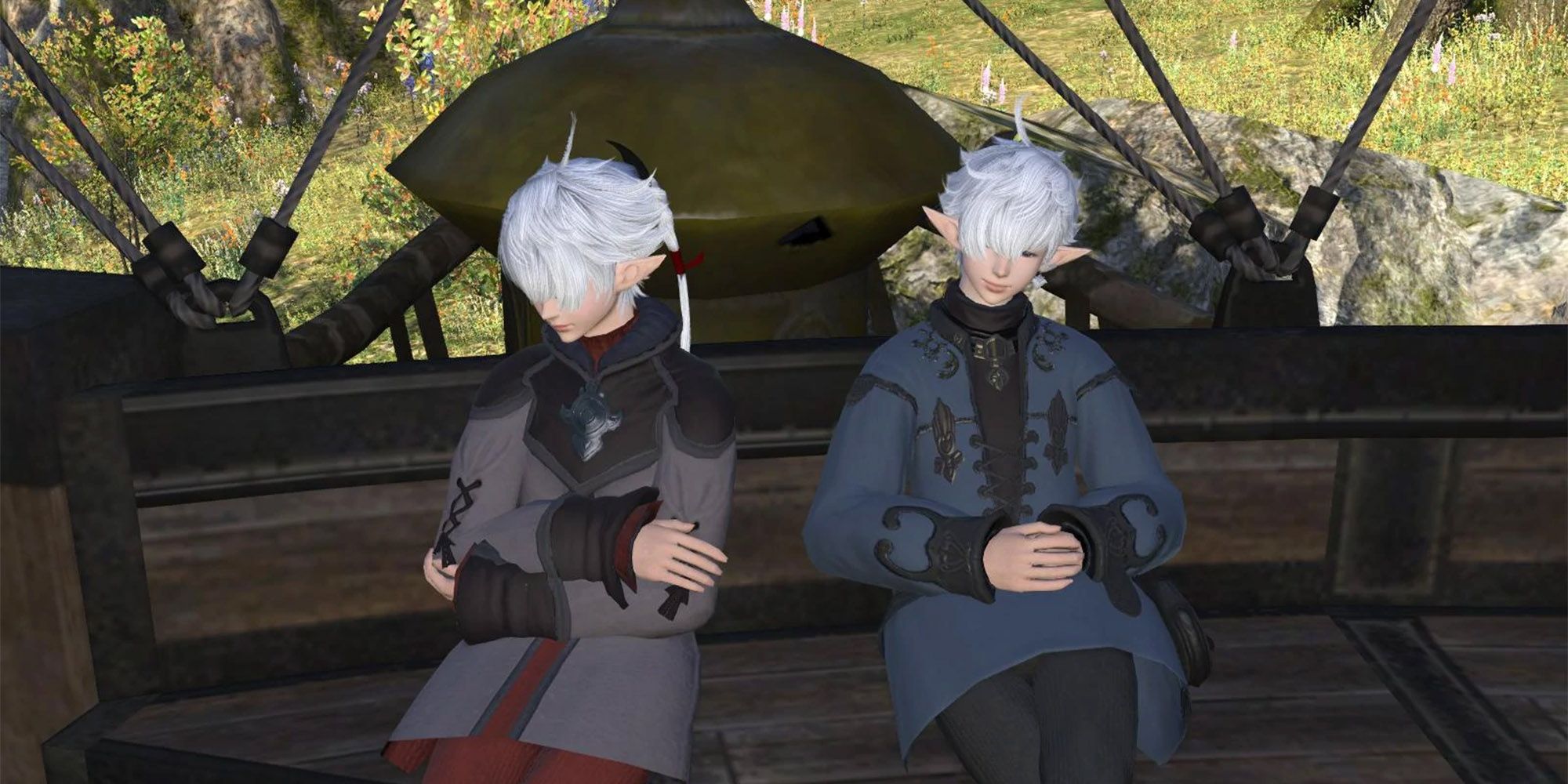 alisaie and alphinaud sitting in a wagon in gridania