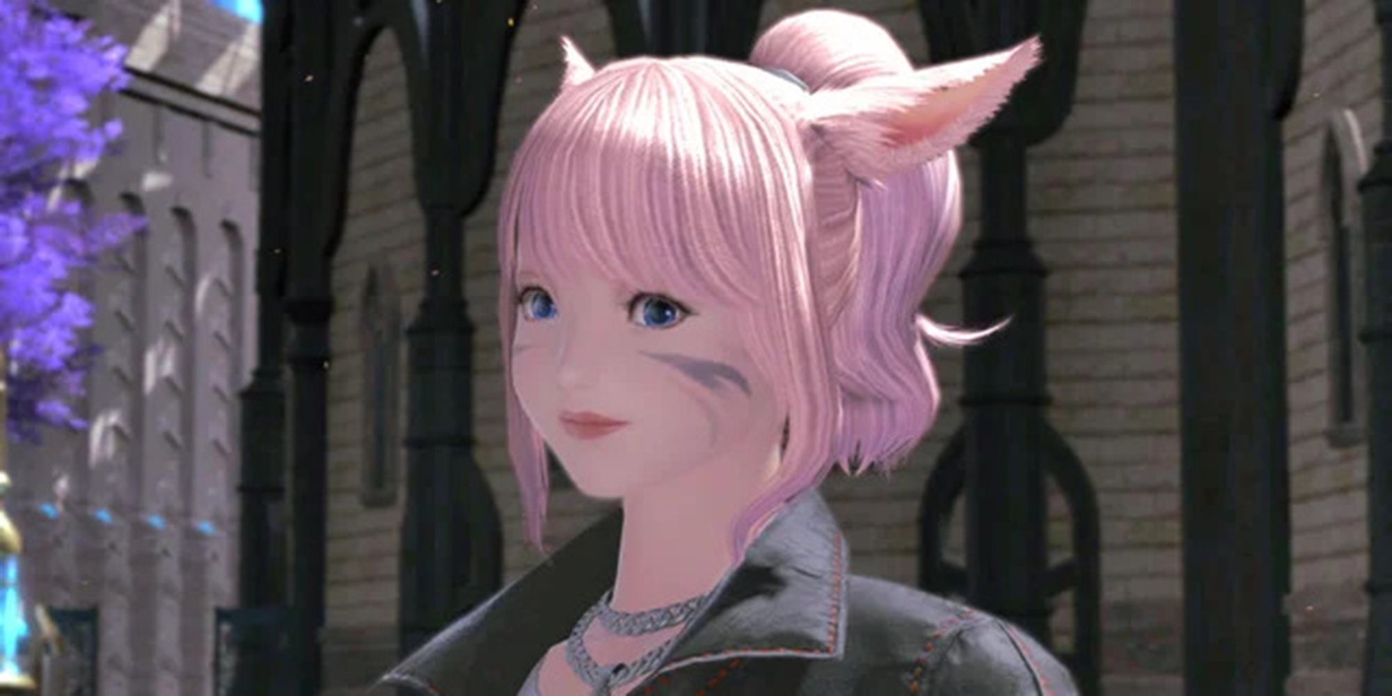 miqo'te with pink tall tails hairstyle