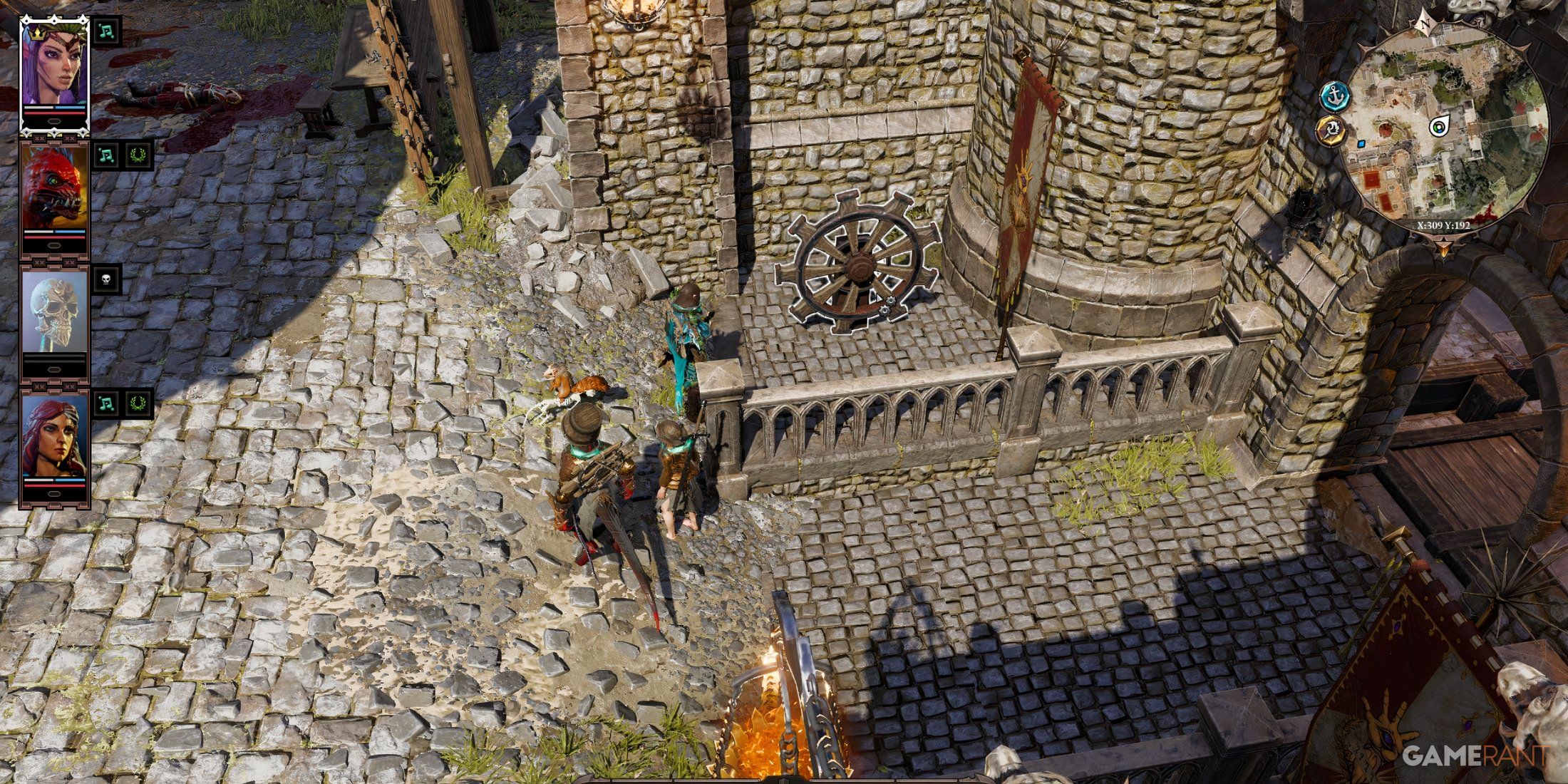 Characters approaching to lower the bridge in Divinity 2