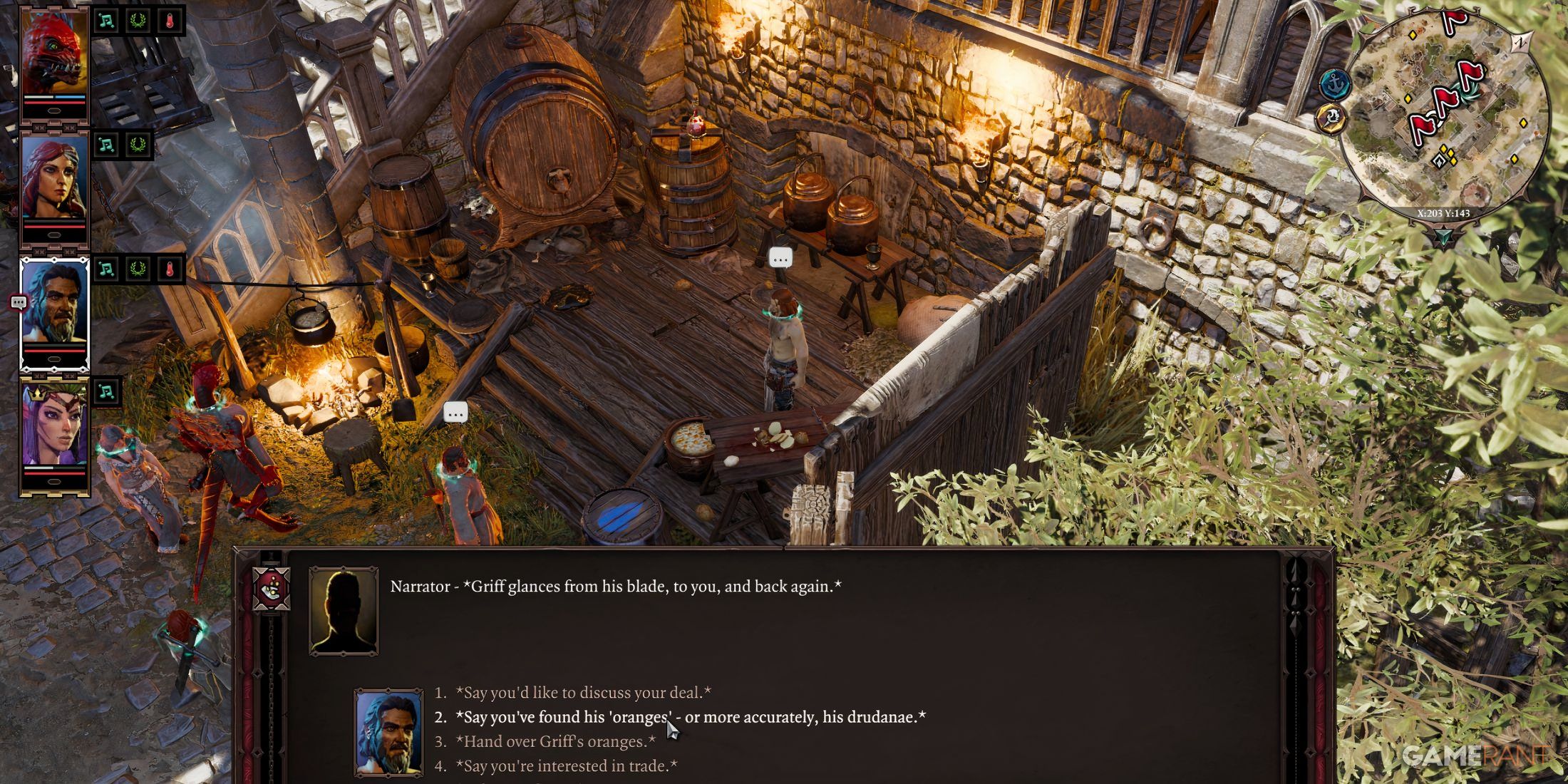 Ifan talking to Camp Boss Griff in Divinity Original Sin 2