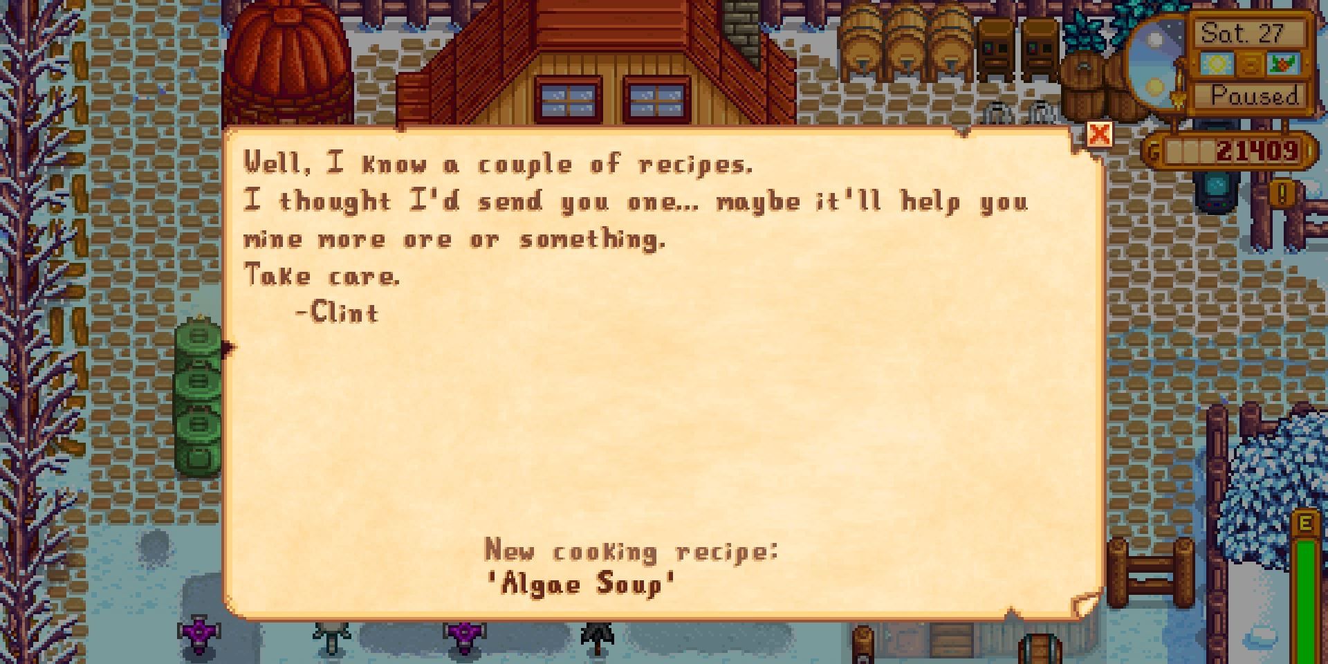 clint's recipe letter for algae soup