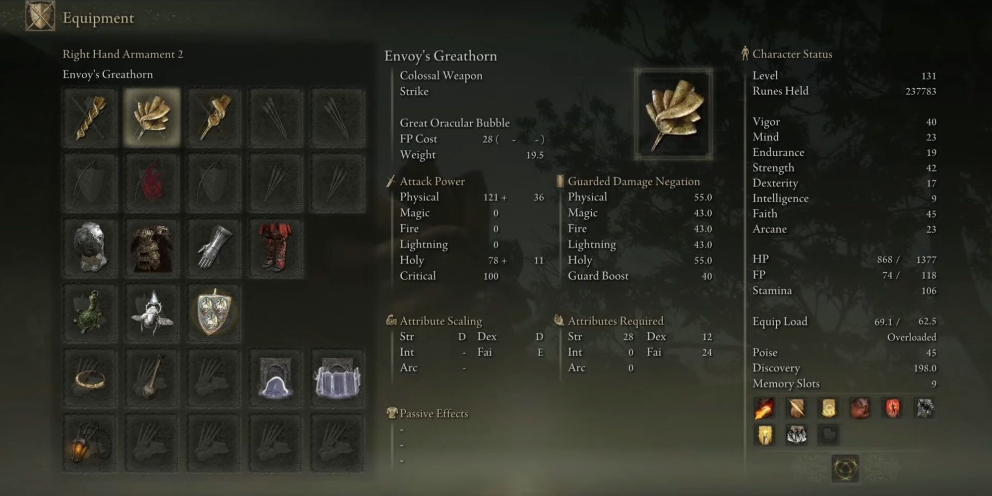 Envoy's Greathorn Statistics page in Elden Ring