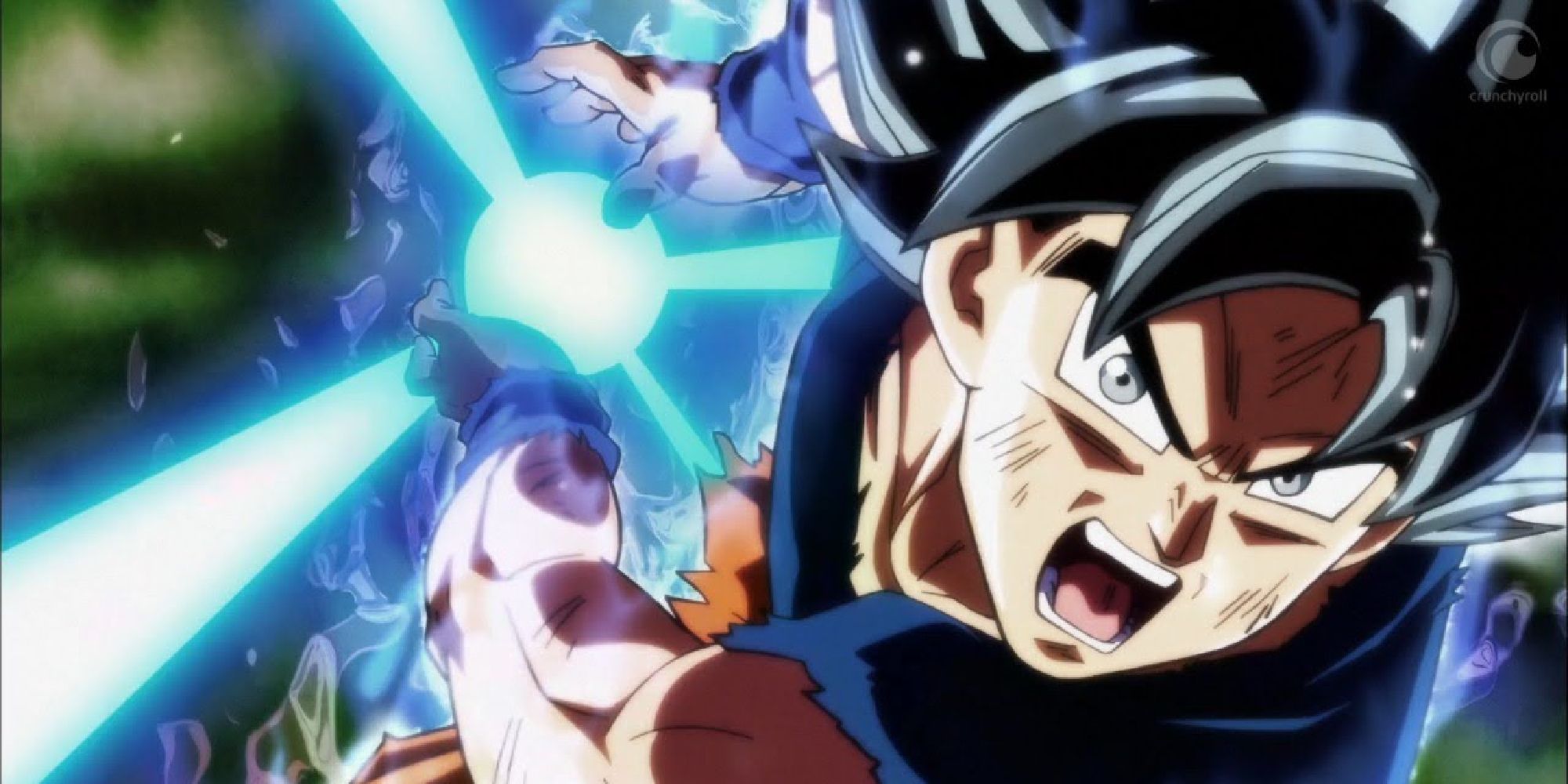 Goku powering up a kamehameha attack.