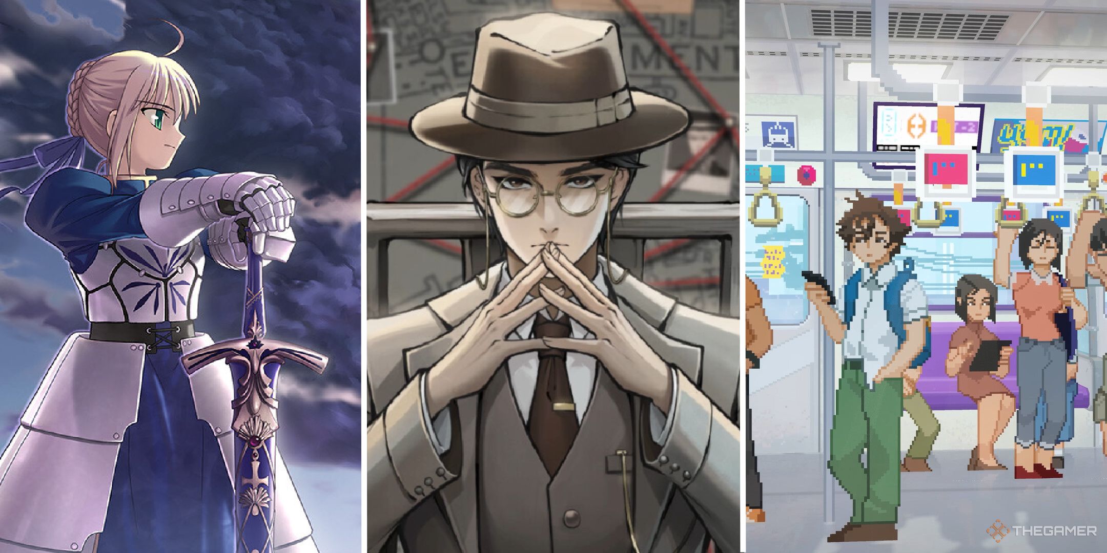 A split image showing three visual novels.