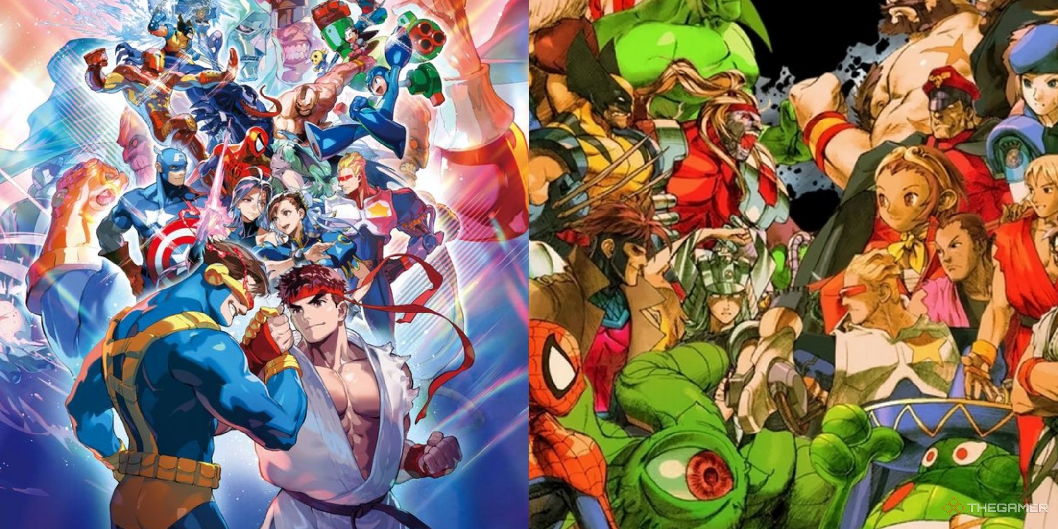 A collage showing the new art for Marvel vs. Capcom Arcade Collection and the old art of MVC2 roster.