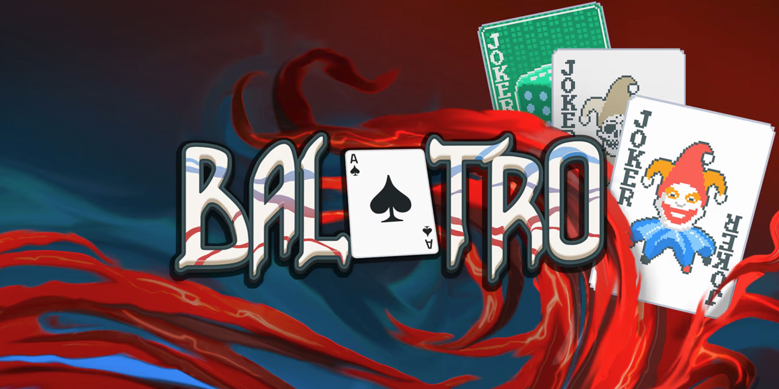 Three Joker cards from Balatro next to the game's logo.