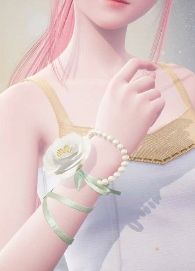 Nikki wearing a pale green ribbon with a white flower and pearls on her arm in Infinity Nikki