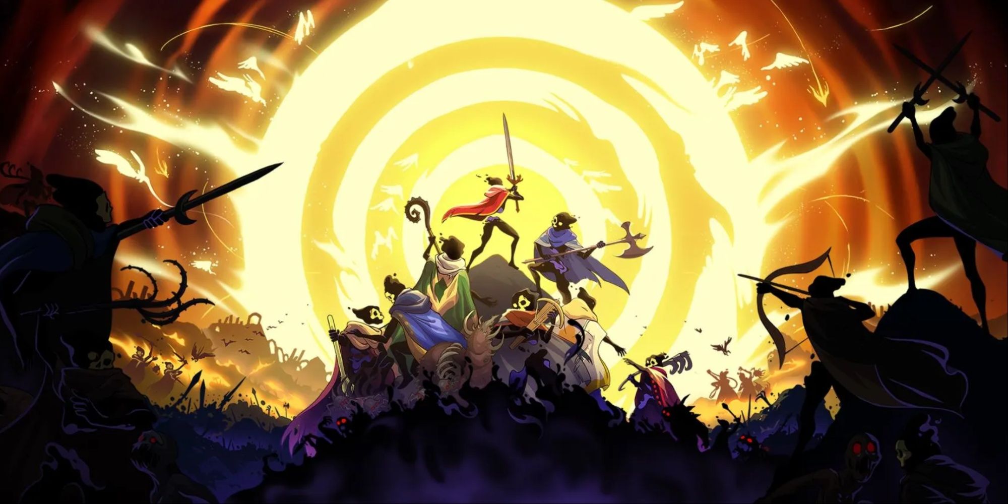 33 Immortals cover image showing characters on a hill in front of a yellow ball of light.