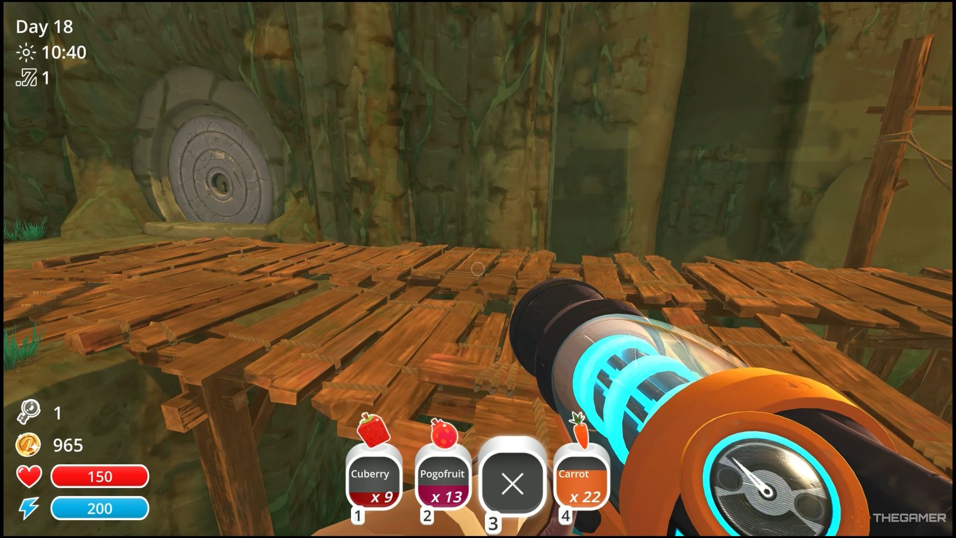 The player is heading towards to the Moss Blanket's Slime Gate in Slime Rancher.