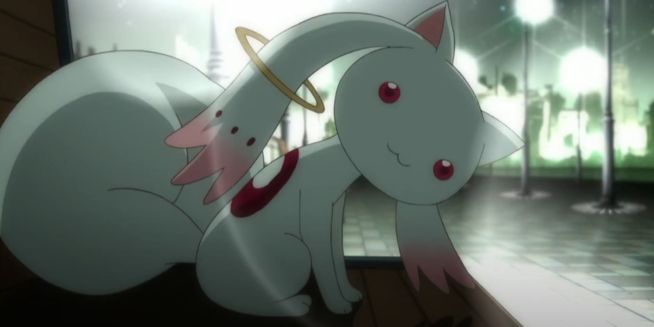 Kyubey looking at you in Madoka Magica.