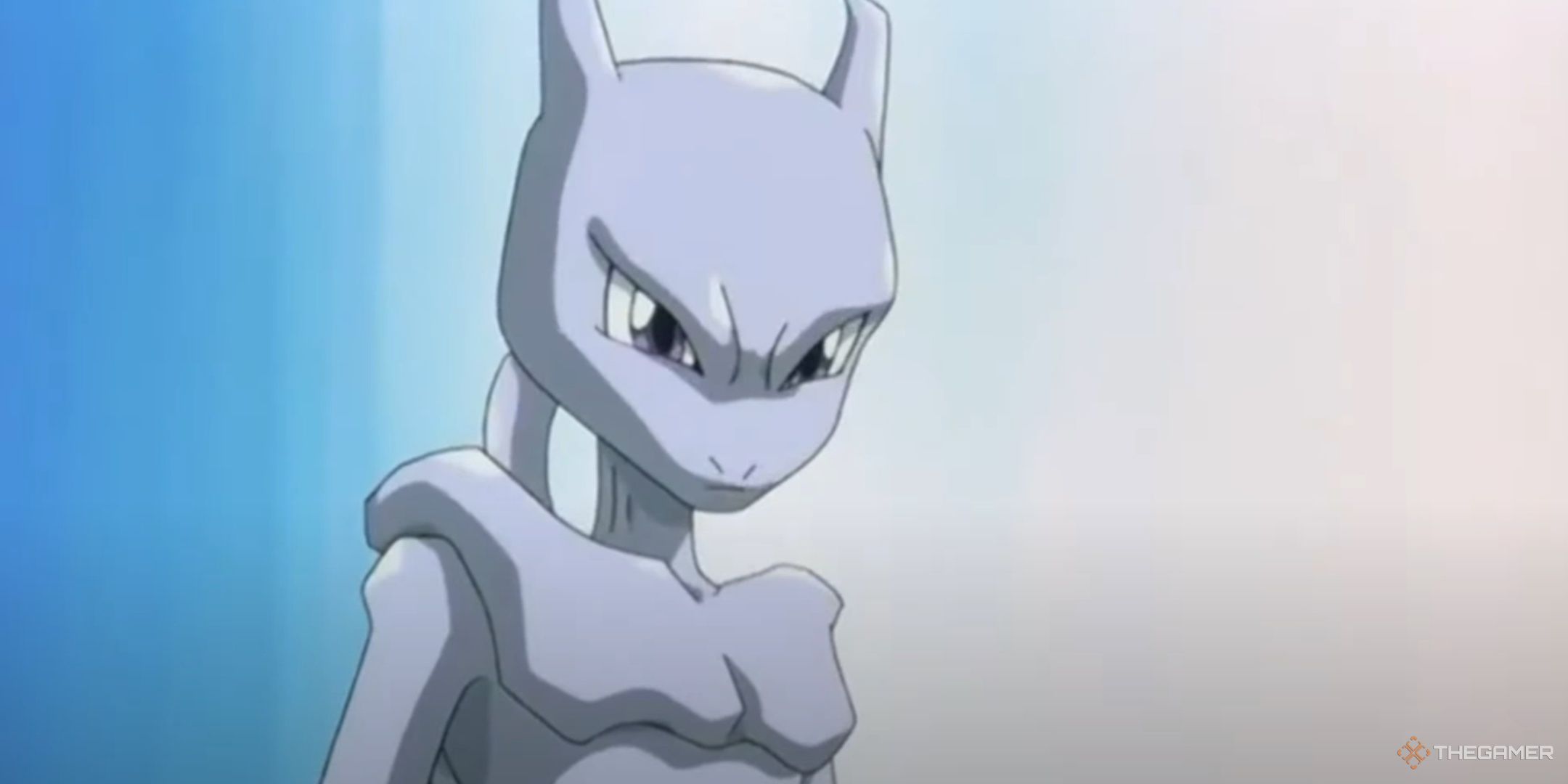 A closeup of Mewtwo from Pokemon The First Movie.