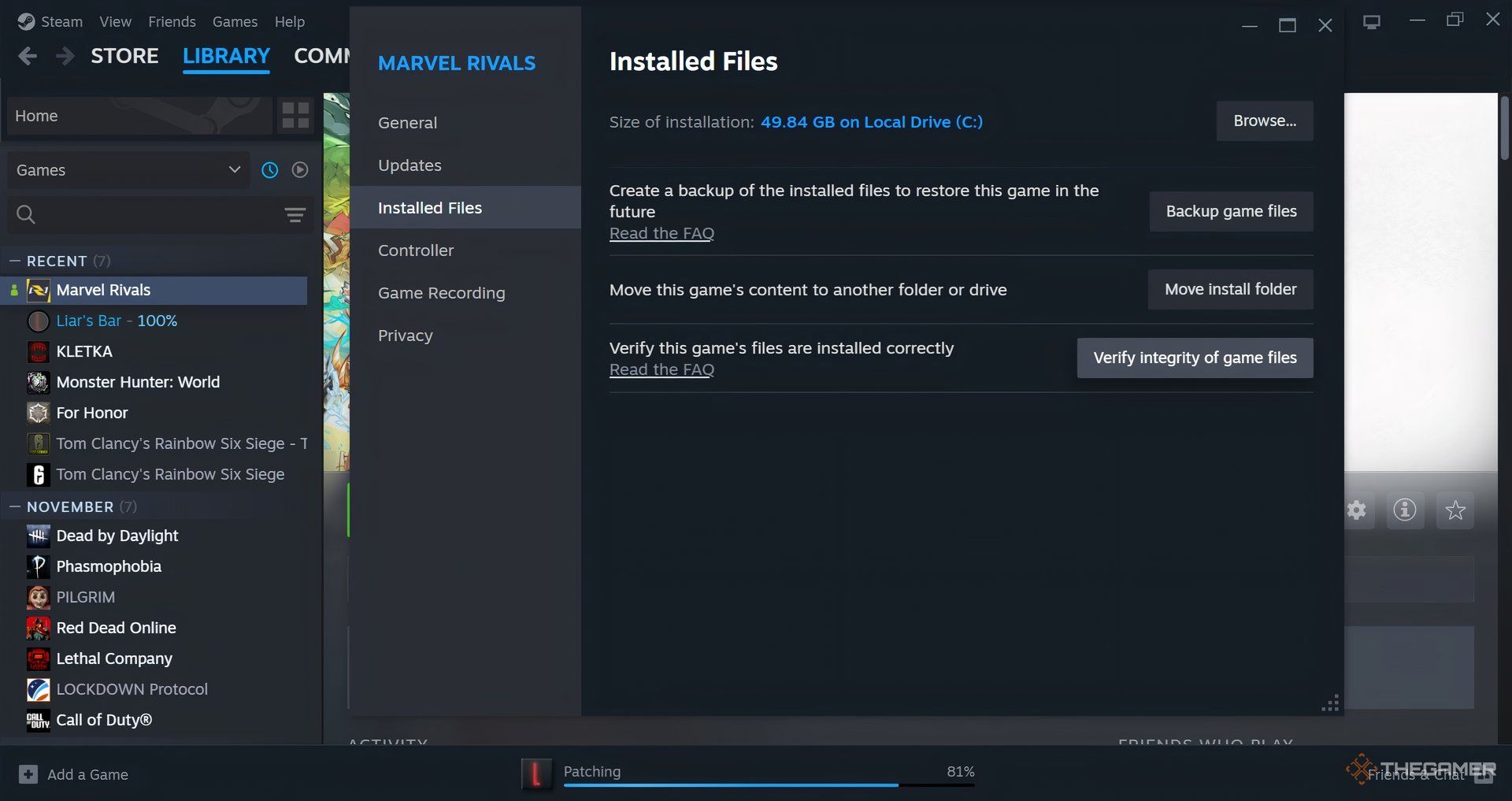 Verifying game files before launching Marvel Rivals on Steam. 